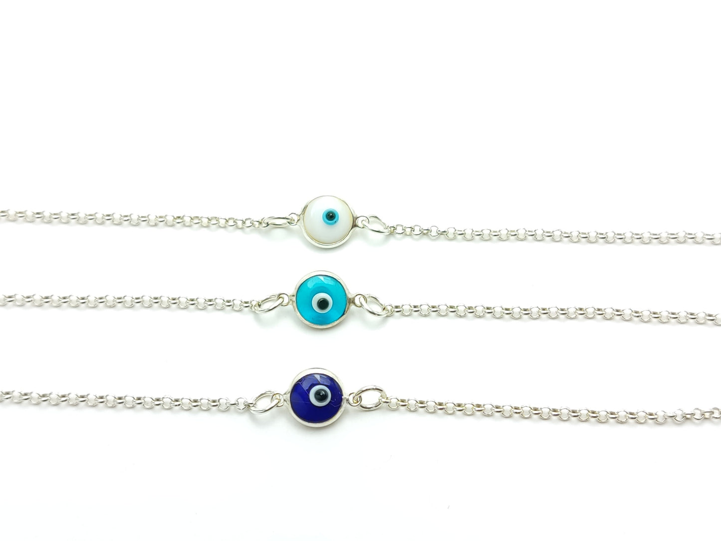 Sterling Silver 925 Evil Eye Fine Bracelet, Jewelry From Greece, Good Luck Charm Bracelet, Greek Turkish Evil Eye Silver Mati Jewelry, Grece