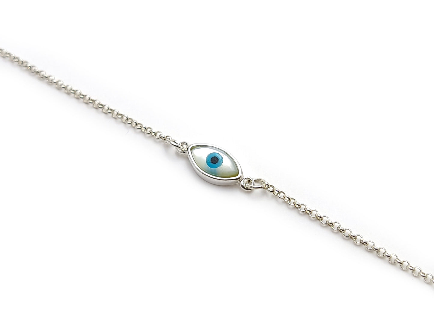 Sterling Silver 925 Evil Eye 13x7mm Fine Bracelet, Jewelry From Greece, Good Luck Charm Bracelet, Greek Turkish Small Evil Eye Fine Bracelet