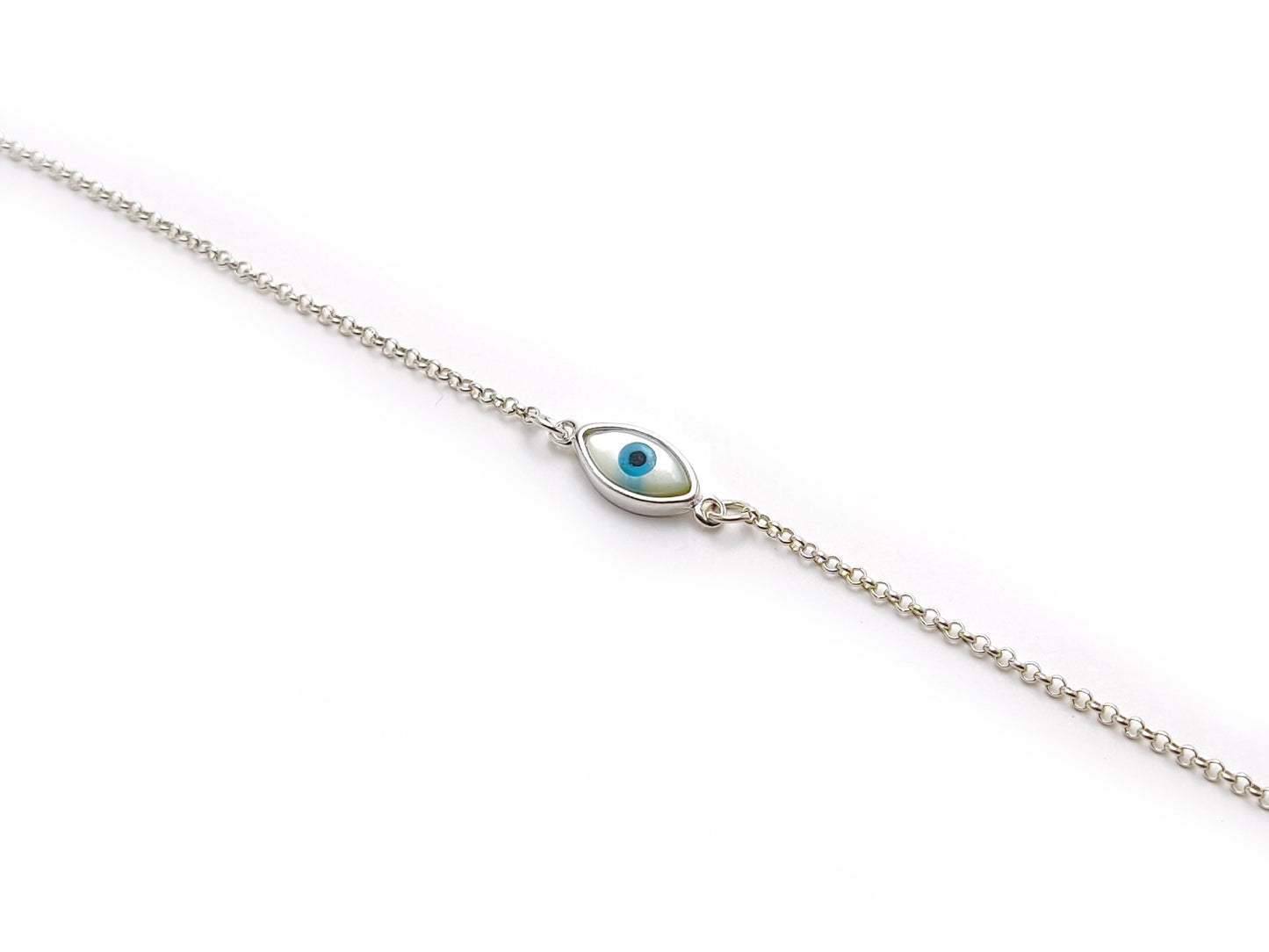 Sterling Silver 925 Evil Eye 13x7mm Fine Bracelet, Jewelry From Greece, Good Luck Charm Bracelet, Greek Turkish Small Evil Eye Fine Bracelet