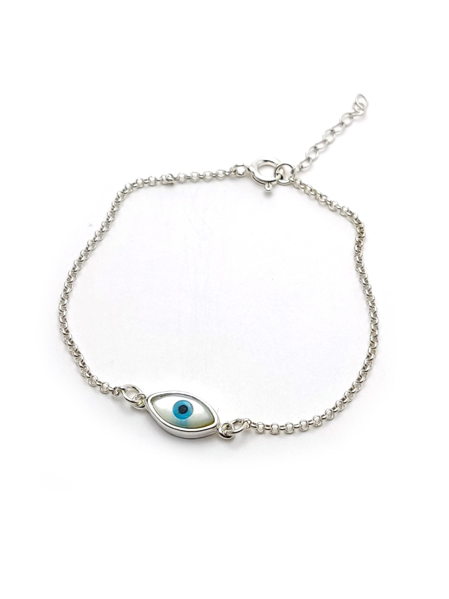Sterling Silver 925 Evil Eye 13x7mm Fine Bracelet, Jewelry From Greece, Good Luck Charm Bracelet, Greek Turkish Small Evil Eye Fine Bracelet