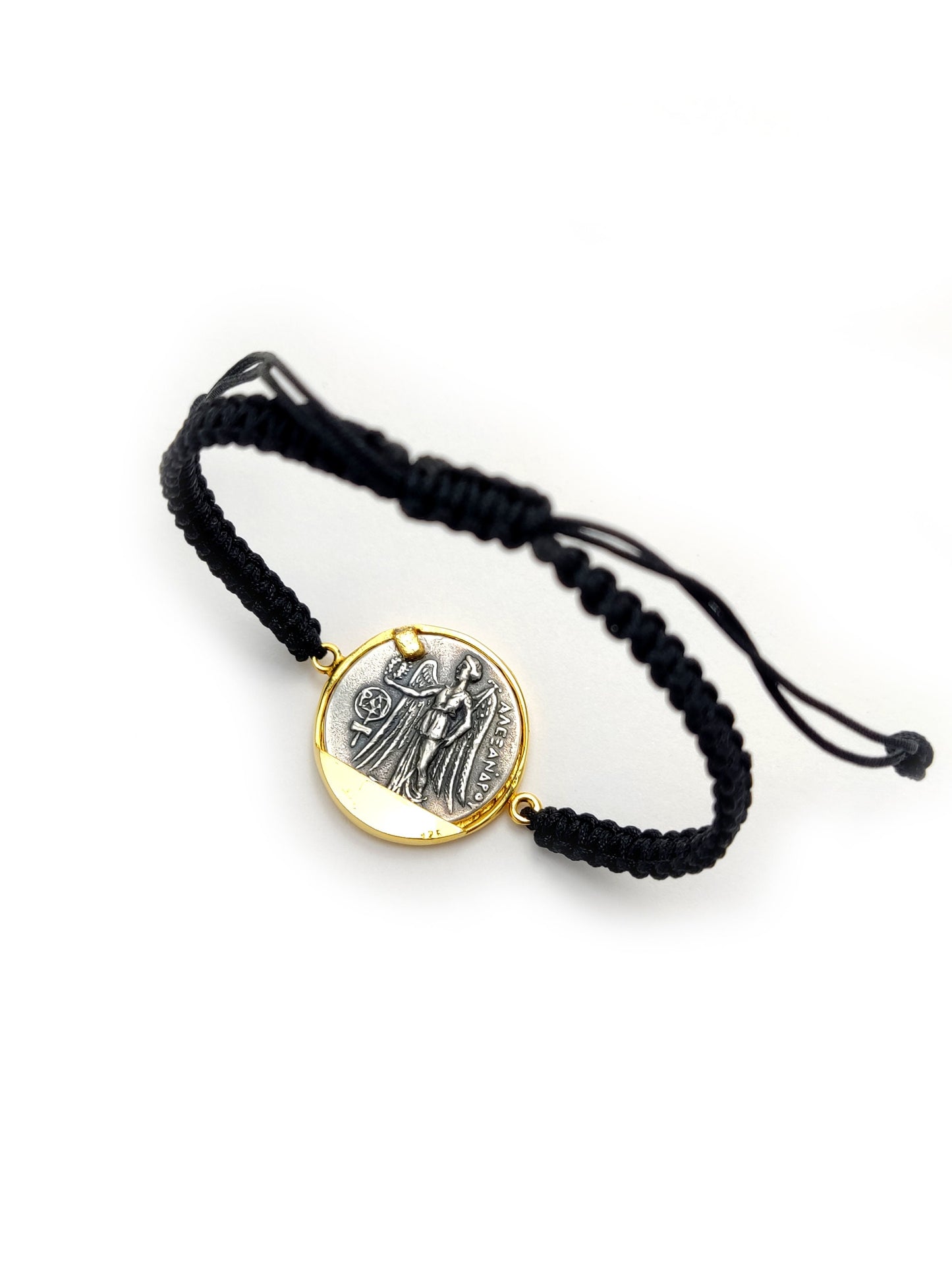Sterling Silver 925 Goddess Athena Coin Macrame Adjustable Greek Bracelet, Men Women Greek Bracelet, Griechischer Armband, Bijoux Grecque