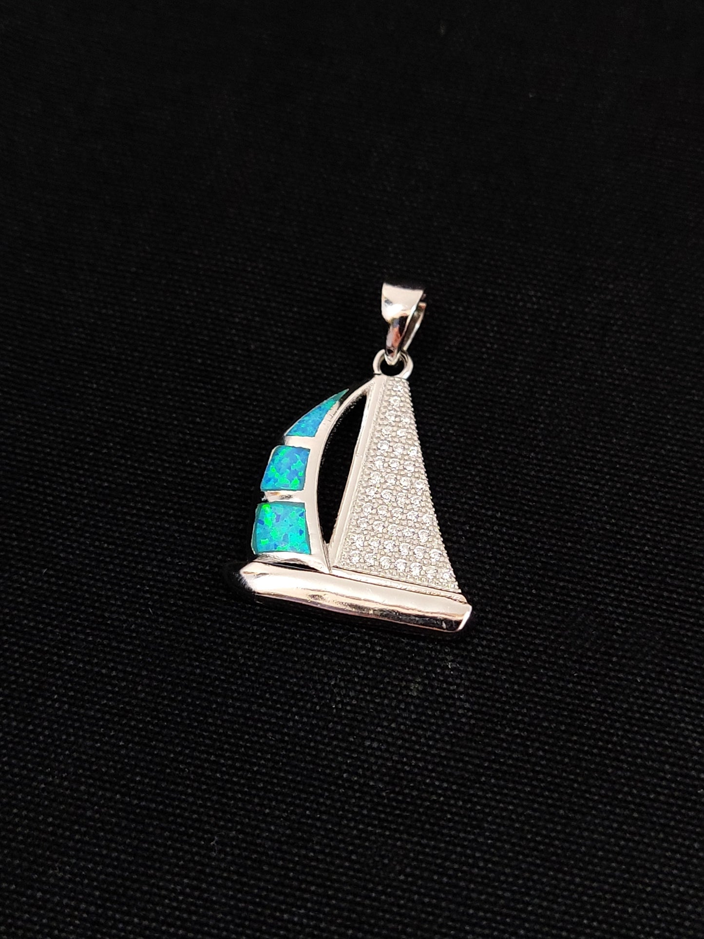 Sterling Silver 925 Blue Opal Greek Sail Boat Pendant 24x19mm, Opal Sail Boat Pendant, Greek Jewelry, Griechischer Opal Anhanger, Grecque