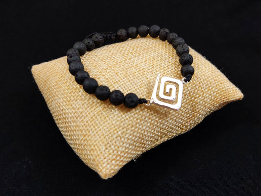 Silver 925 Hammered Greek Key & Volcanic Lava Stones 6mm Bracelet, Greek Jewelry Shop, Jewelry From Greece, Griechischer Silber Armband