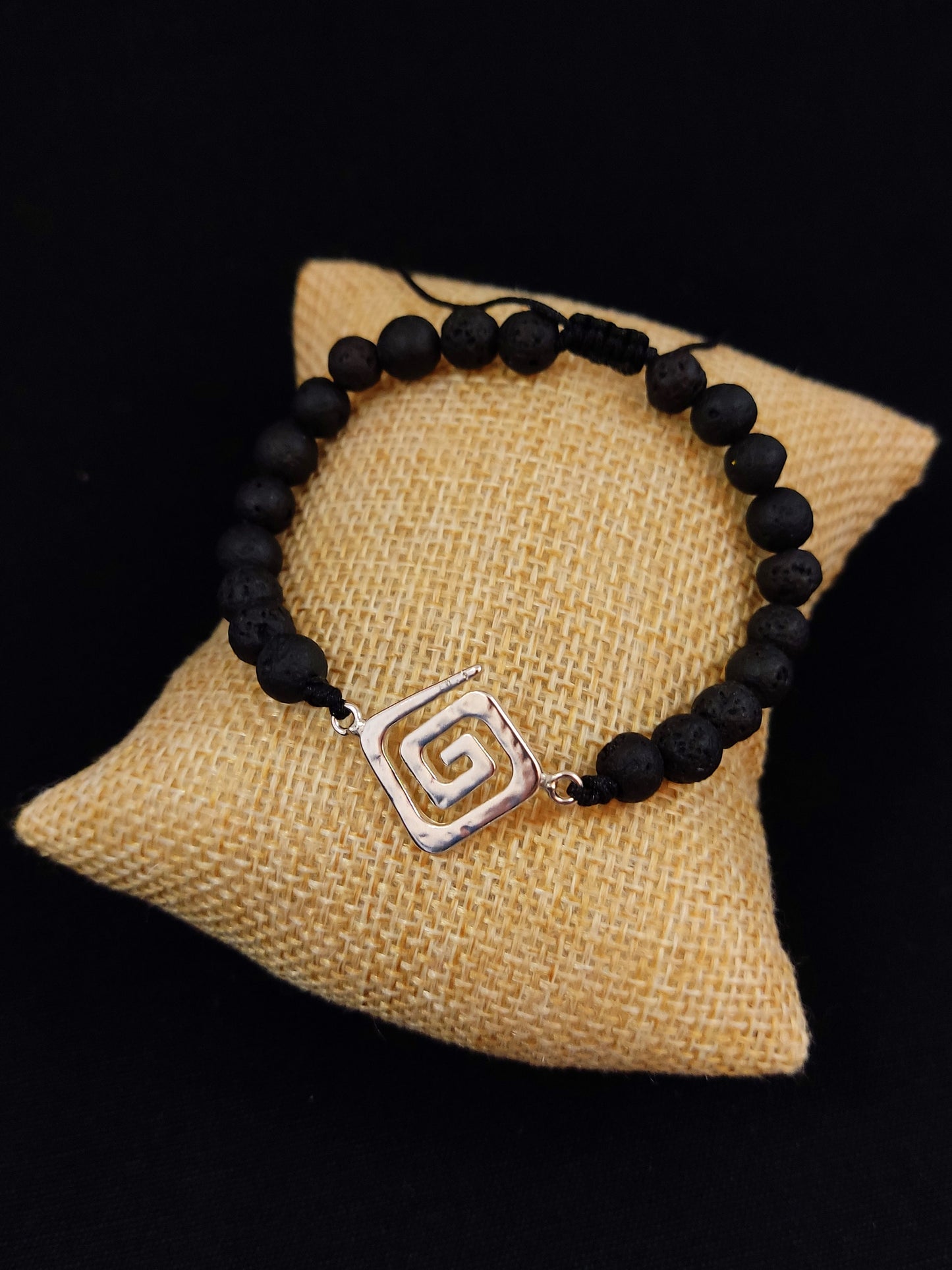 Silver 925 Hammered Greek Key & Volcanic Lava Stones 6mm Bracelet, Greek Jewelry Shop, Jewelry From Greece, Griechischer Silber Armband