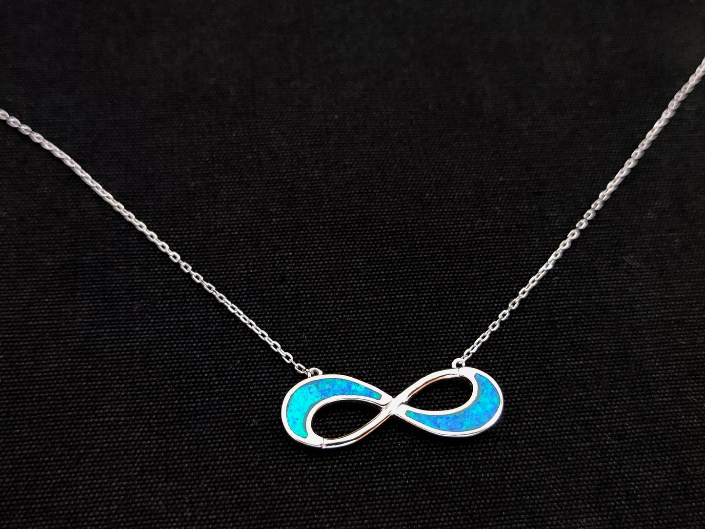 Sterling Silver 925 Fire Rainbow Blue Opal Infinity Symbol Chain Pendant Necklace, Griechischer Opal Kette, Bijoux Grecque, Greek Jewelry