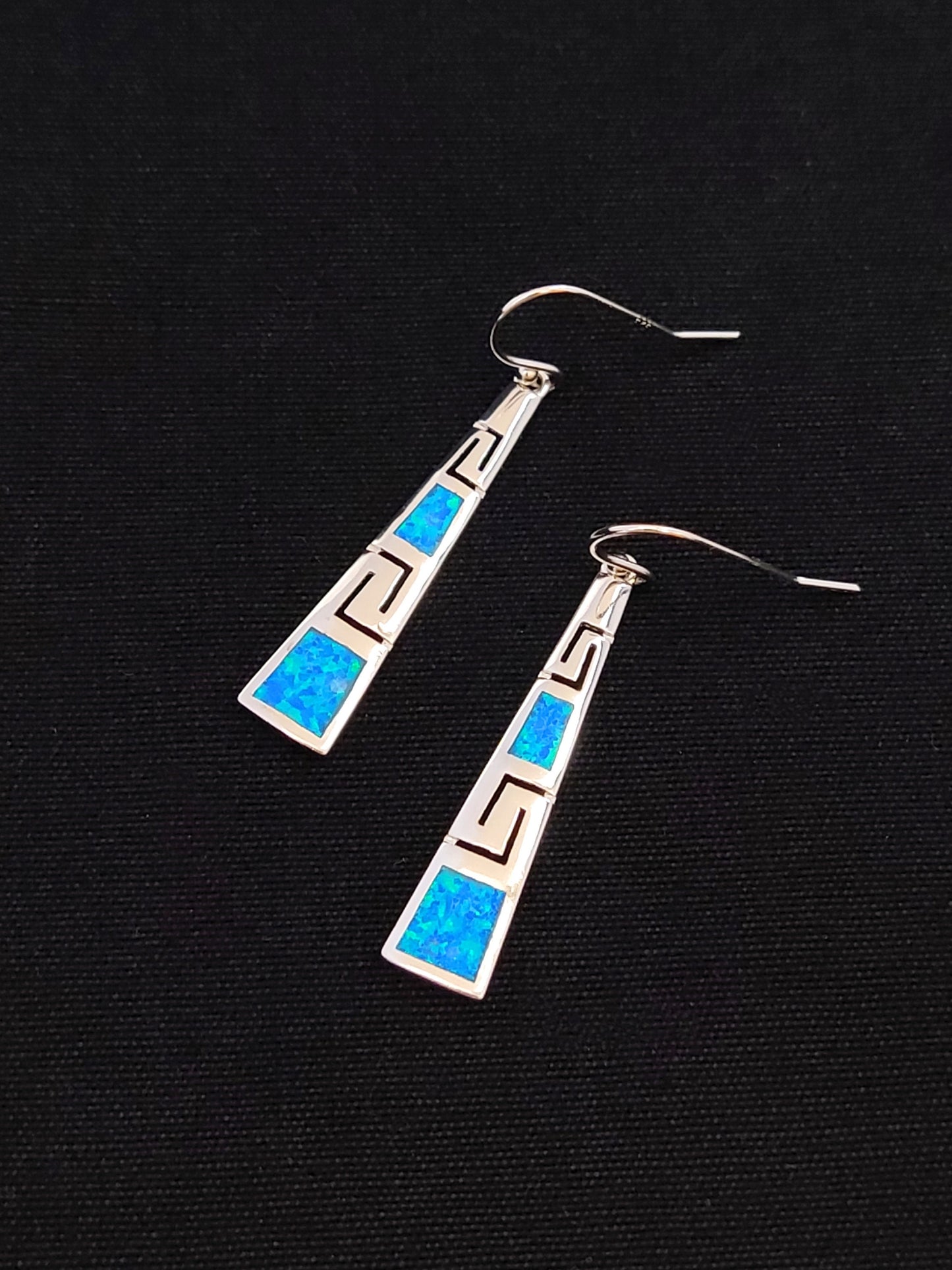 Sterling Silver 925 Opal Meander Greek Dangle Gradual Earrings, Greek Key Earrings, Griechisches Ohrringe, Bijoux Grecque, Bijoux Grecque