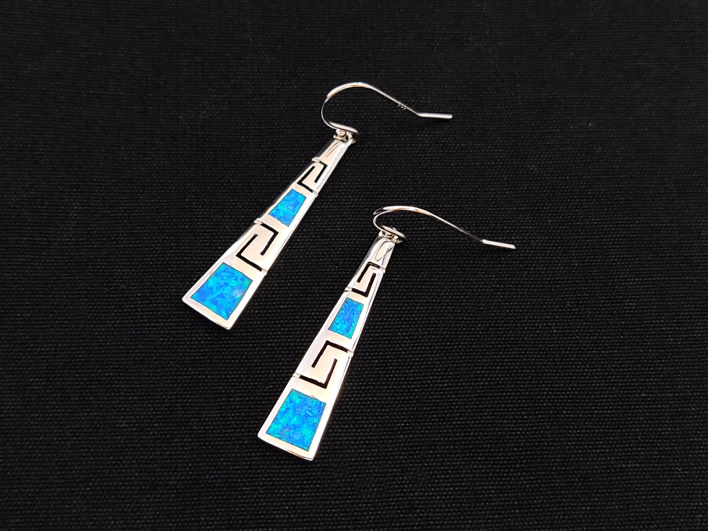 Sterling Silver 925 Opal Meander Greek Dangle Gradual Earrings, Greek Key Earrings, Griechisches Ohrringe, Bijoux Grecque, Bijoux Grecque