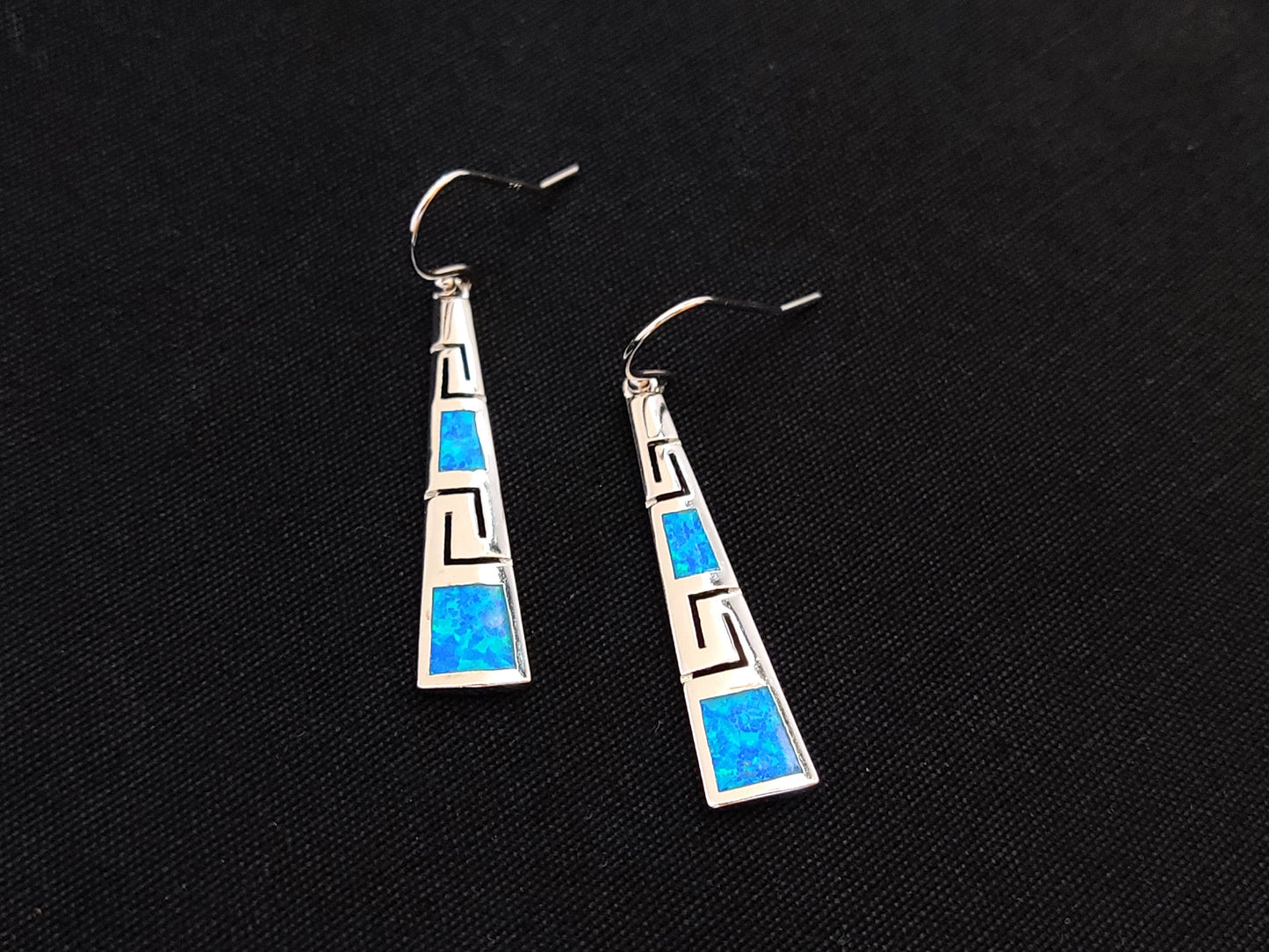 Sterling Silver 925 Opal Meander Greek Dangle Gradual Earrings, Greek Key Earrings, Griechisches Ohrringe, Bijoux Grecque, Bijoux Grecque