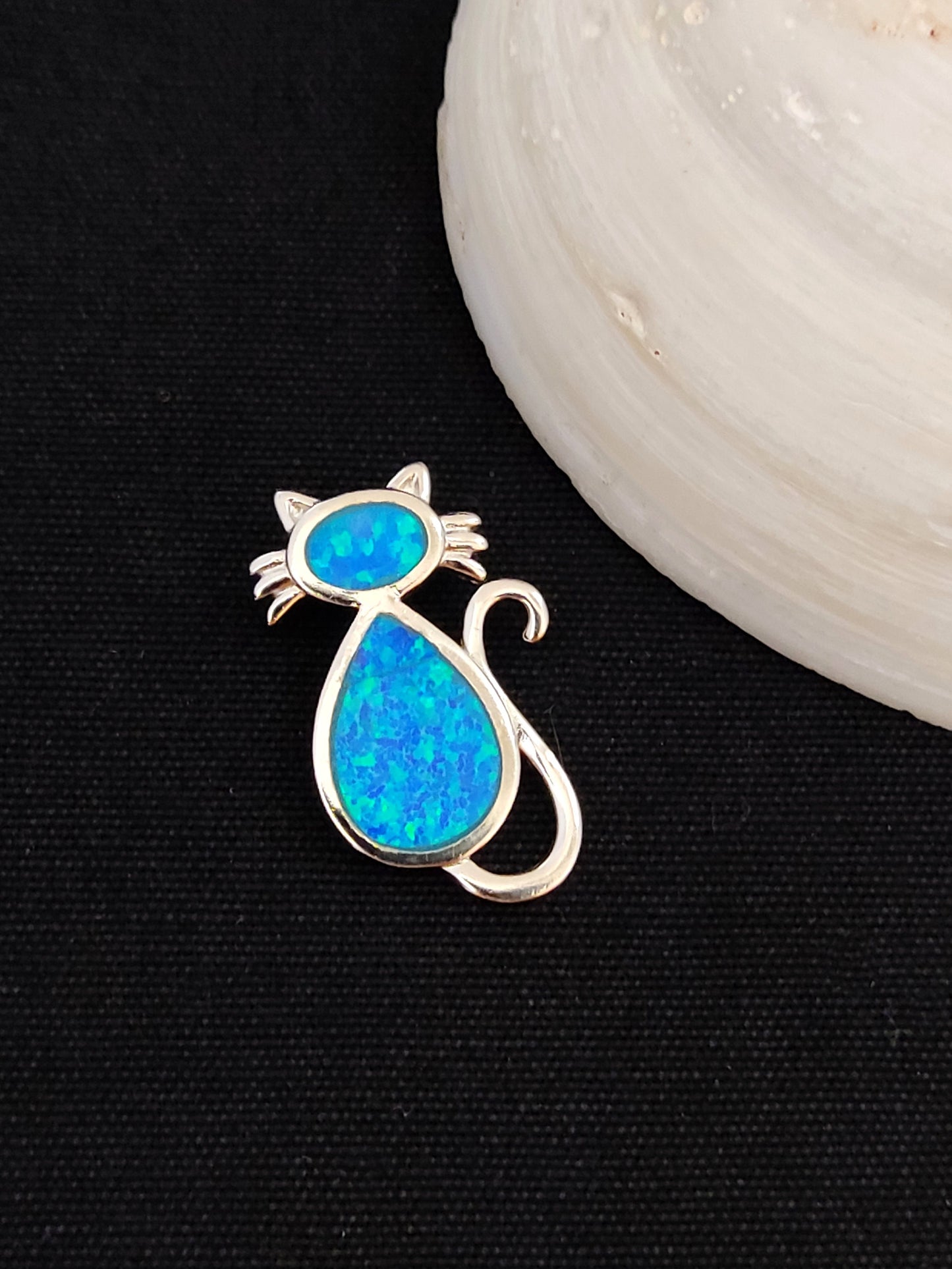 Sterling Silver 925 Blue Opal Greek Cat Animal Pendant 25mm, Greek Opal Cat Pendant, Greek Jewelry, Griechischer Opal Anhanger, Grecque