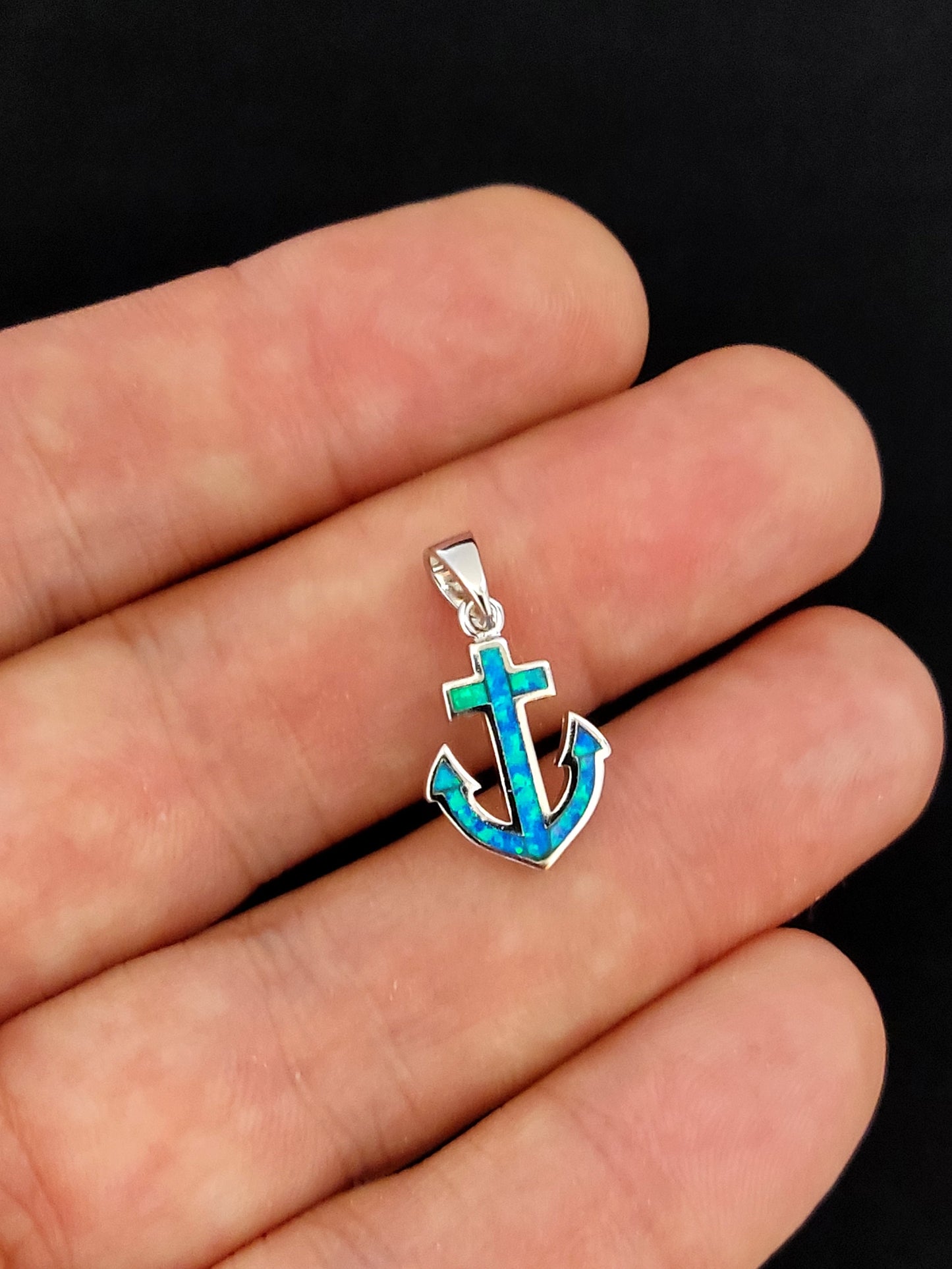 Sterling Silver 925 Blue Opal Greek Anchor Sea Pendant 17mm, Greek Opal Navy Pendant, Greek Jewelry, Griechischer Opal Anhanger, Grecque