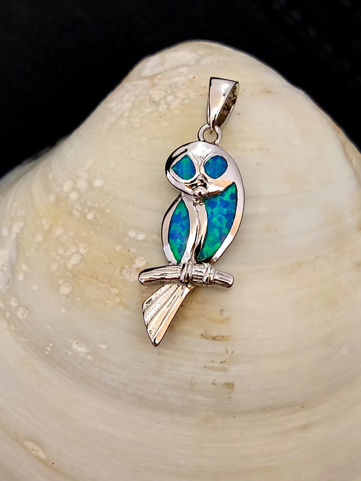 Sterling Silver 925 Blue Opal Greek Jewelry Wise Owl Animal Athena Pendant, Opal Lily Pendant, French Jewelry, Griechischer Opal Anhanger