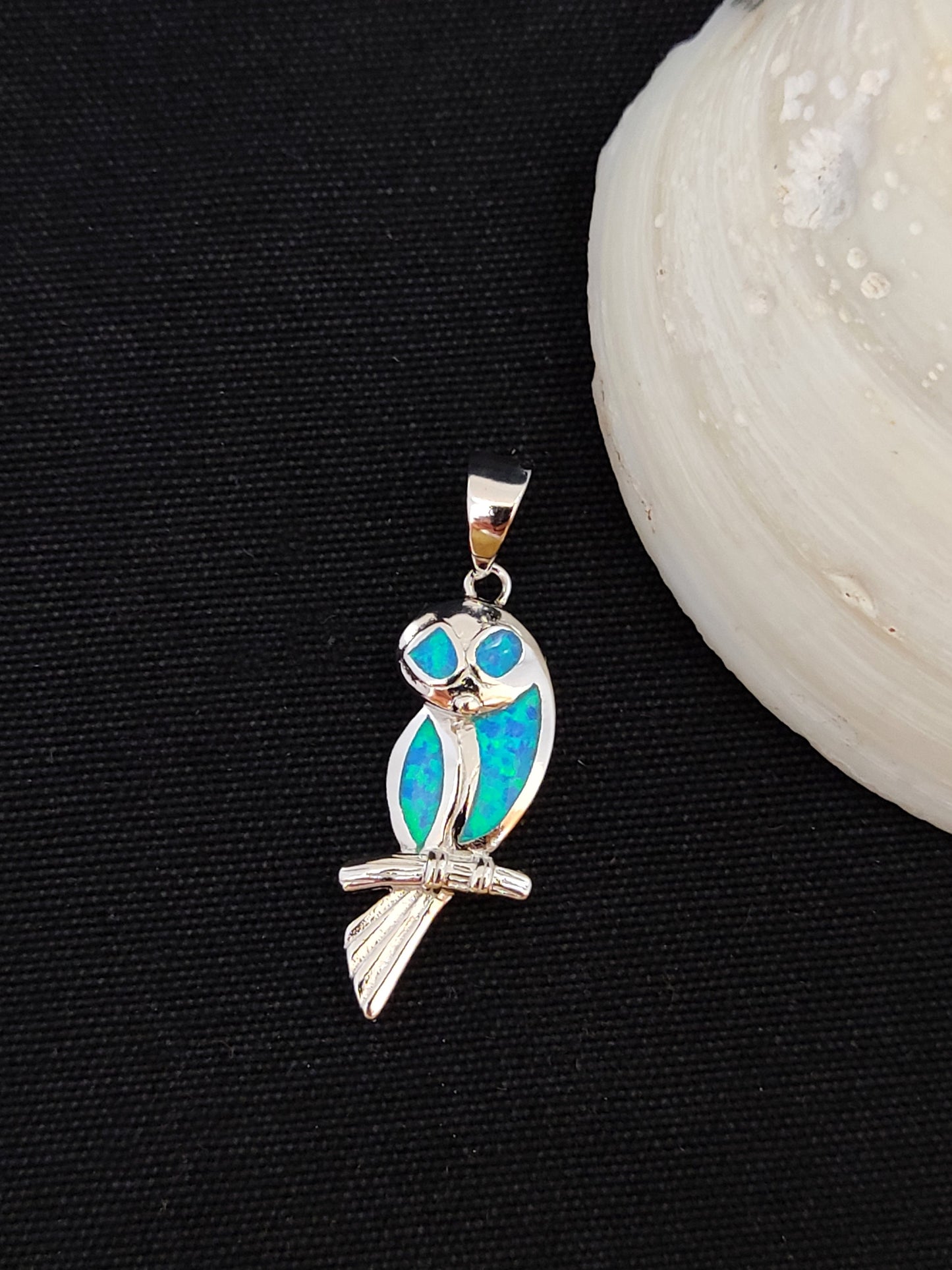 Sterling Silver 925 Blue Opal Greek Jewelry Wise Owl Animal Athena Pendant, Opal Lily Pendant, French Jewelry, Griechischer Opal Anhanger