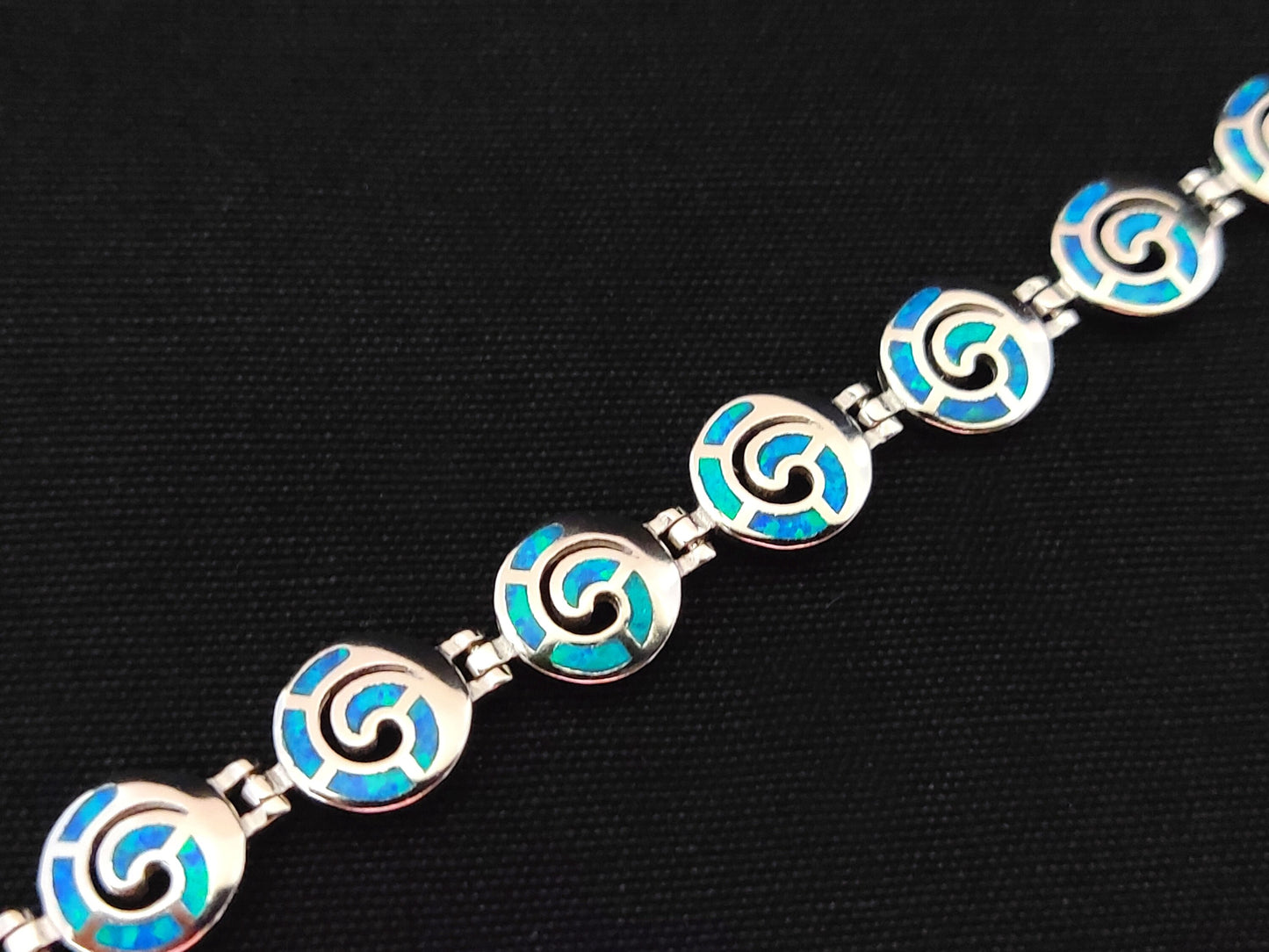 Sterling Silver 925 Greek Spiral Fire Blue Opal 10mm Bracelet, Infinity Blue Opal Bracelet , Griechischer Blau Opal Armband, Bijoux Grecque