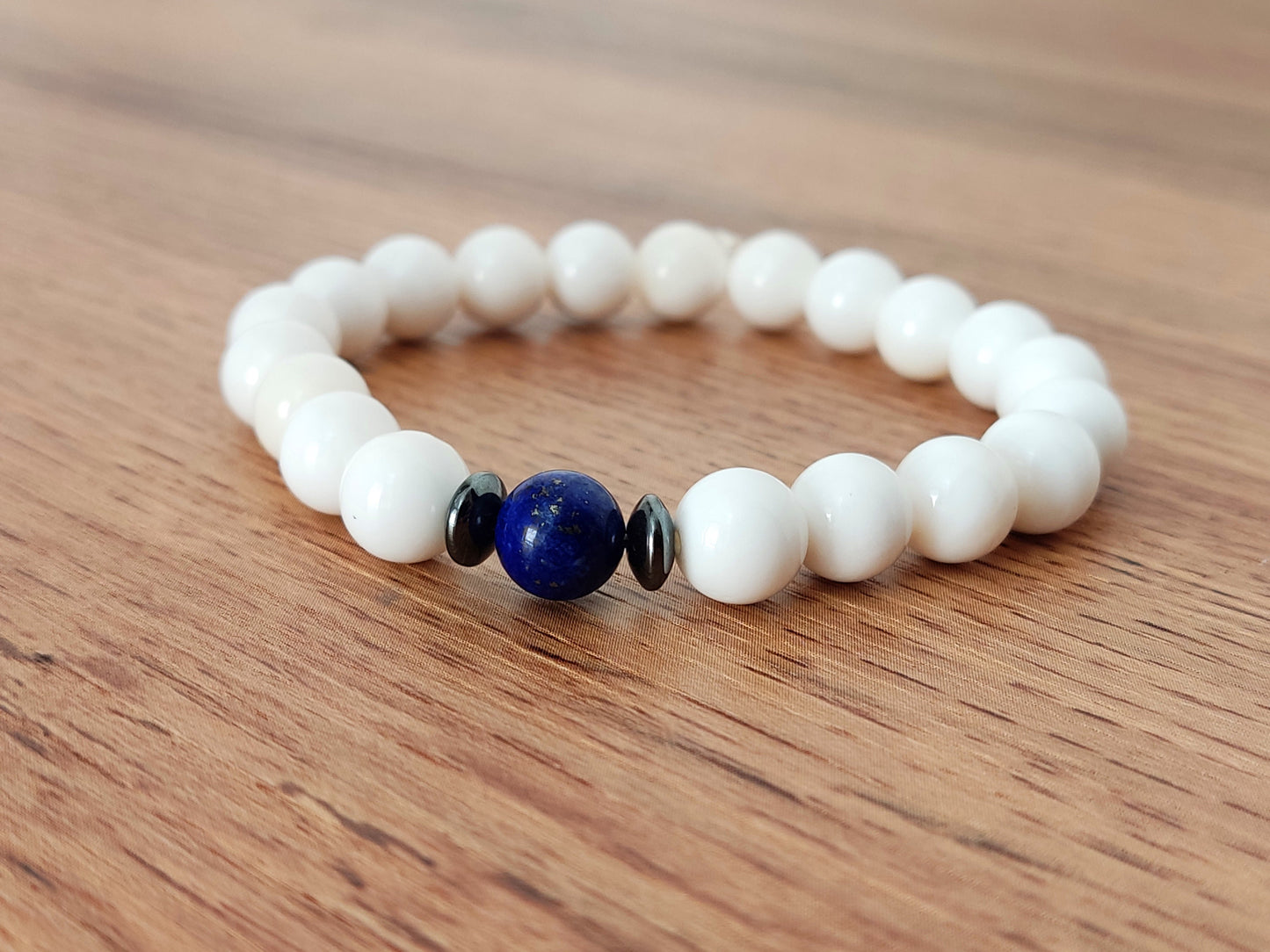 Lapis Lazuli Bracelet, White Onyx & Blue Lapis Lazuli 8mm Stones Stretch Bracelet All Sizes, Lapis Bracelet, Jewelry , Men Women Bracelet