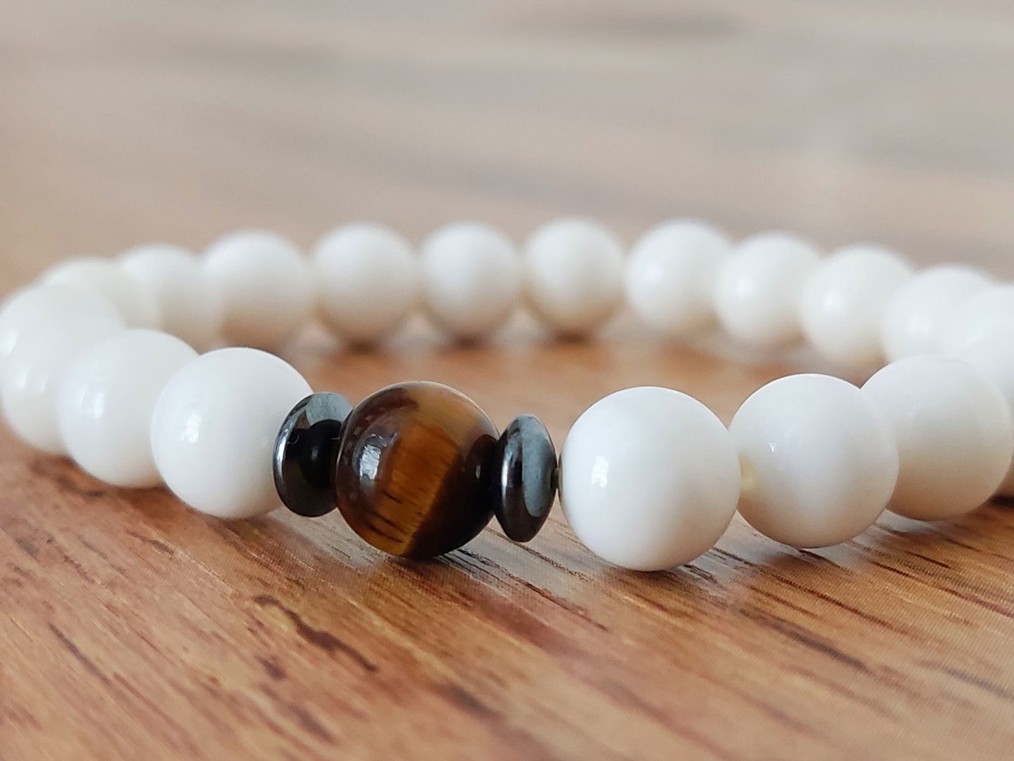 White Onyx & Brown Tiger Eye 8mm Stones Stretch Bracelet All Sizes, Tiger Eye Bracelet, Jewelry , Men Women Bracelet