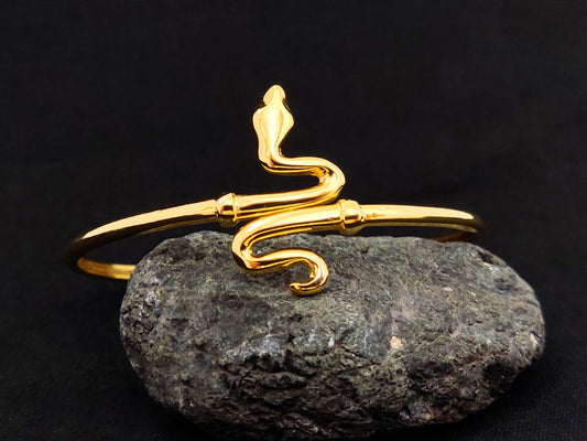 Sterling Silver 925 Fine Snake Gold Plated Bangle Cuff Bracelet, Snake Head Silver Bracelet, Greek Jewelry, Griechischer Armreif, Snake Head