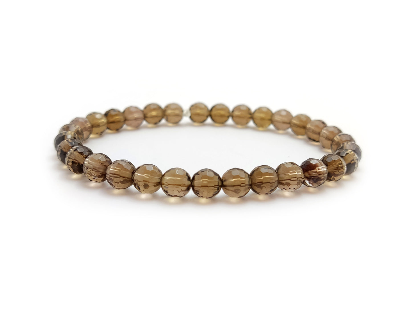 Smoked Brown Round Faceted Natural Quartz Stones Bracelet 6mm, Dark Brown Quartz Bracelet, Quartz Jewelry, Brown Quartz Stones 6 mm Bracelet