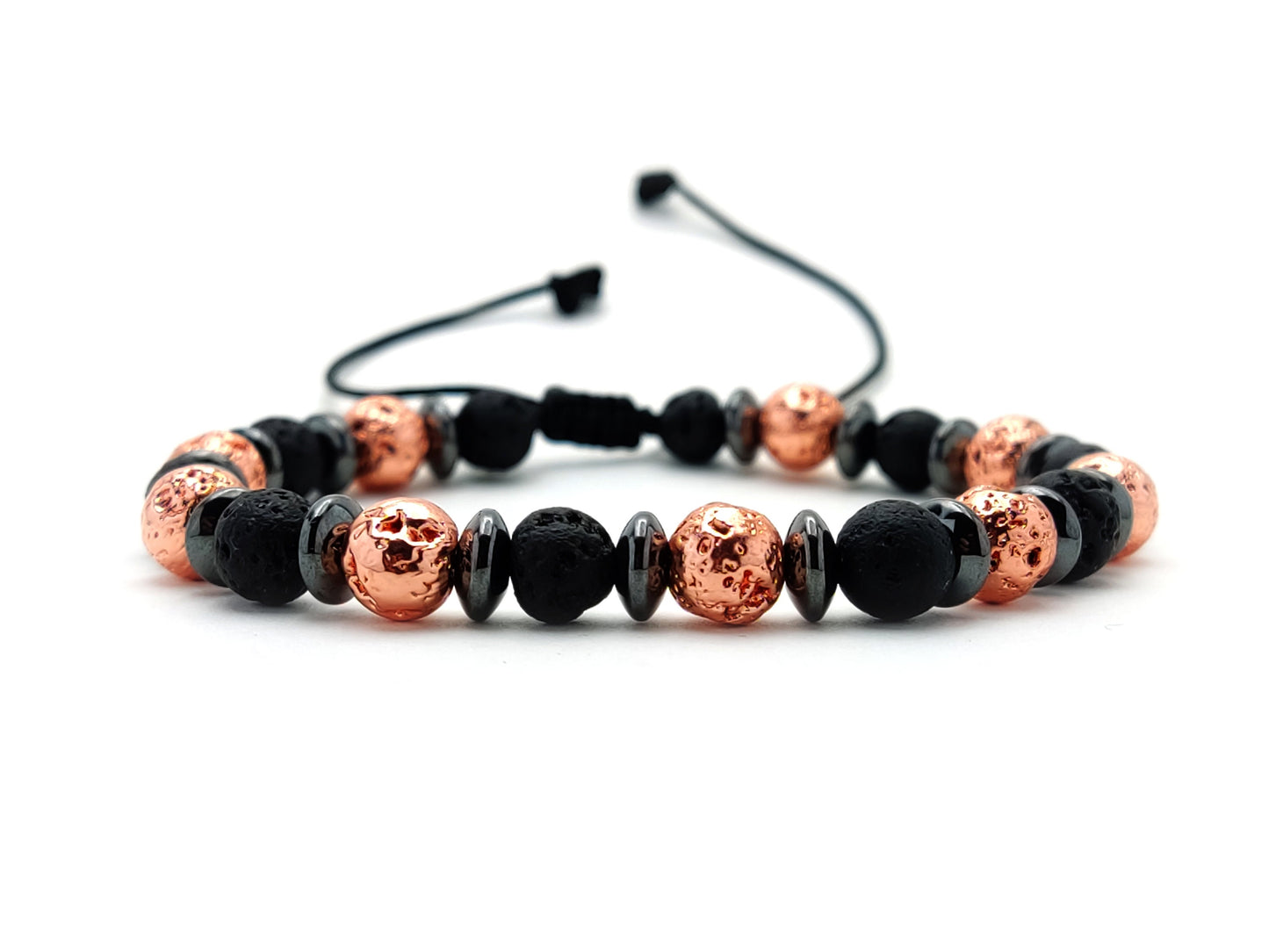 Greek Lava Bracelet, Lava Rose Gold Metallic Plated Men Women Adjustable Bracelet, Santorini Volcanic Lava Stone Bracelet, Mens Bracelet