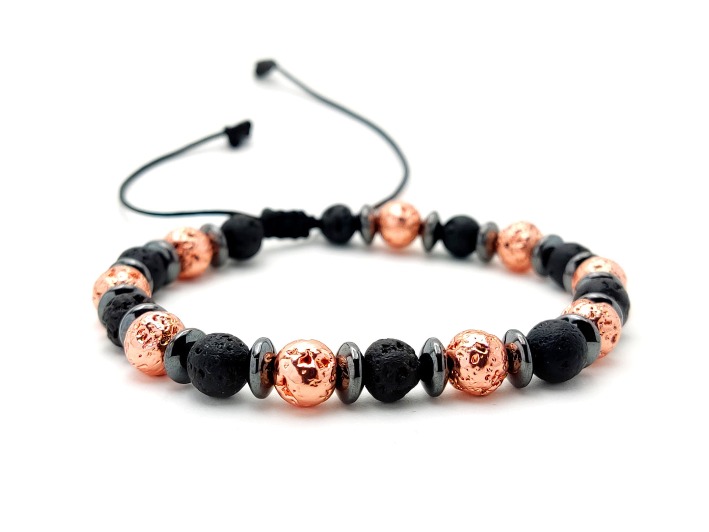 Greek Lava Bracelet, Lava Rose Gold Metallic Plated Men Women Adjustable Bracelet, Santorini Volcanic Lava Stone Bracelet, Mens Bracelet
