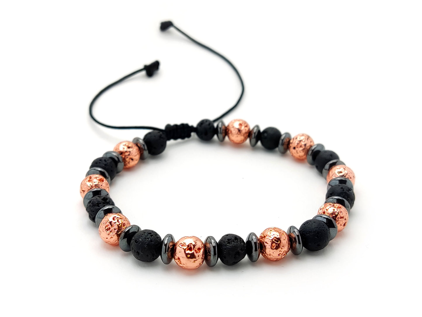 Greek Lava Bracelet, Lava Rose Gold Metallic Plated Men Women Adjustable Bracelet, Santorini Volcanic Lava Stone Bracelet, Mens Bracelet