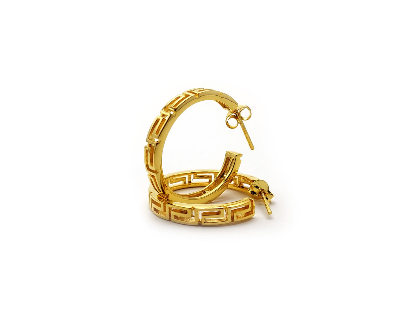 Sterling Silver 925 Greek Earrings , Greek Eternity Key Gold Plated Hoop Earrings 30mm , Griechische Ohrringe ,Boucles d'oreilles grecques