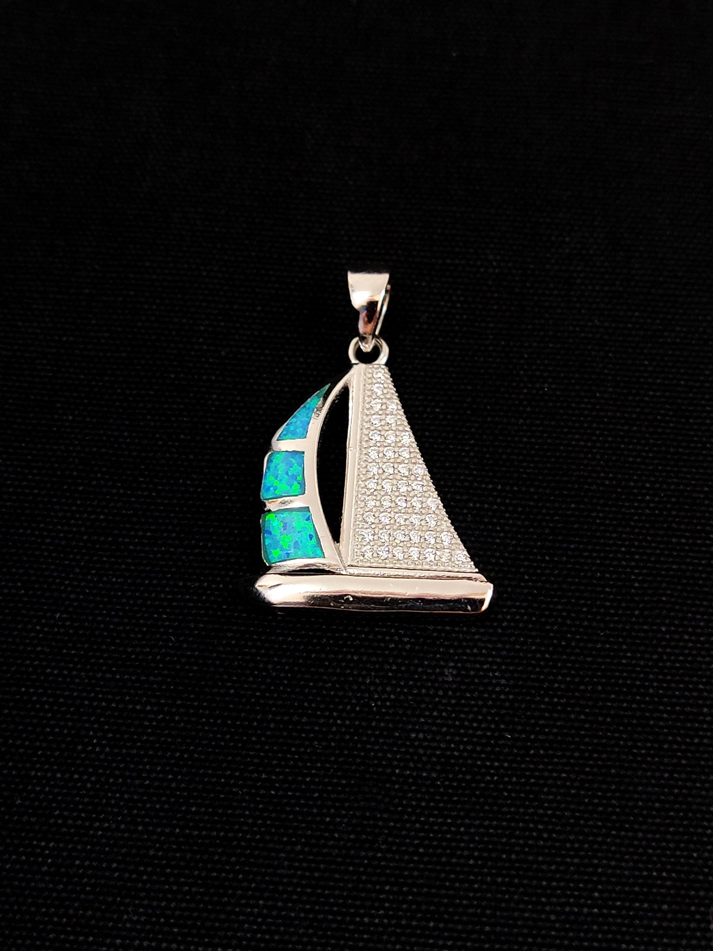 Sterling Silver 925 Blue Opal Greek Sail Boat Pendant 24x19mm, Opal Sail Boat Pendant, Greek Jewelry, Griechischer Opal Anhanger, Grecque