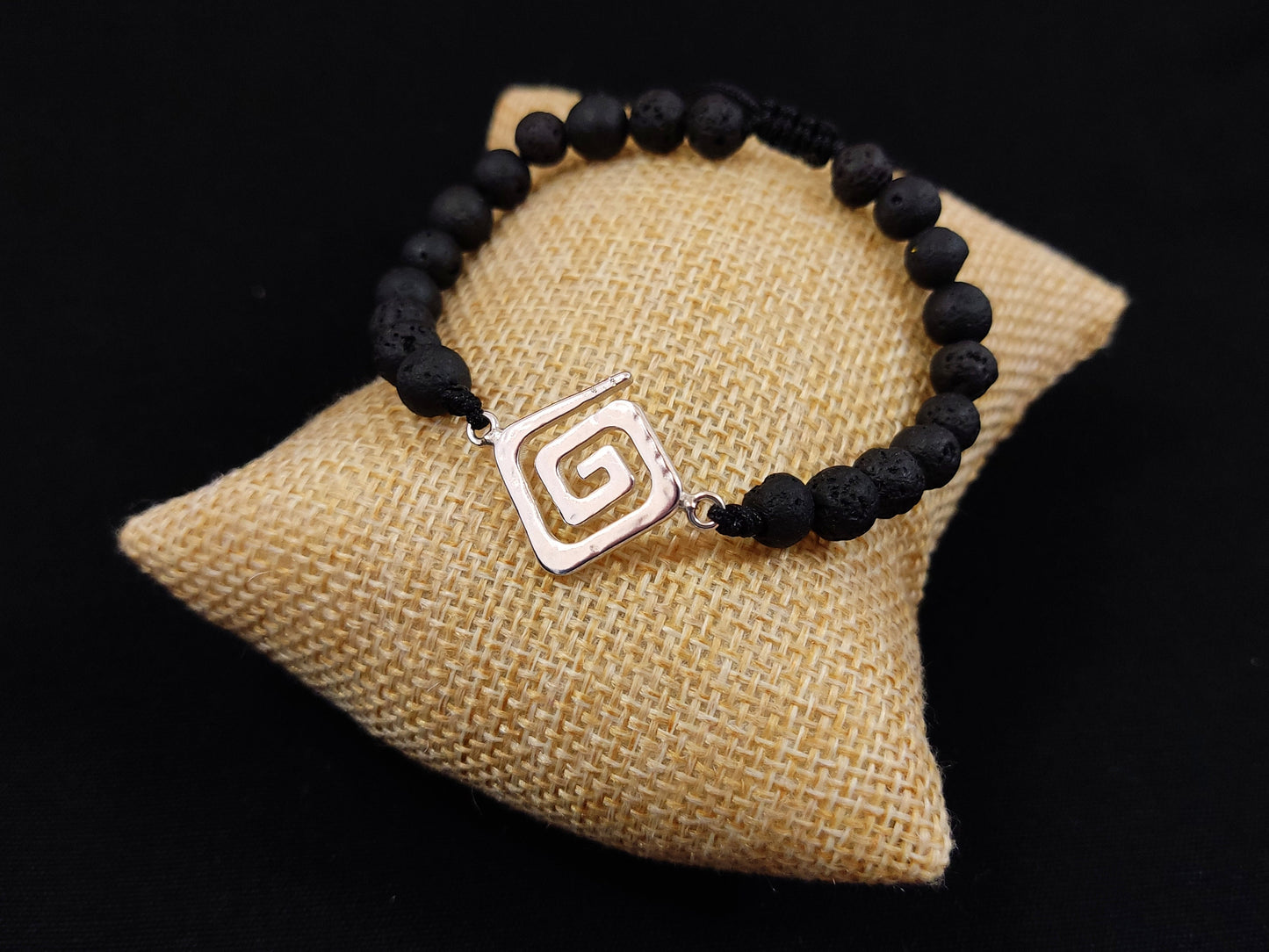 Silver 925 Hammered Greek Key & Volcanic Lava Stones 6mm Bracelet, Greek Jewelry Shop, Jewelry From Greece, Griechischer Silber Armband