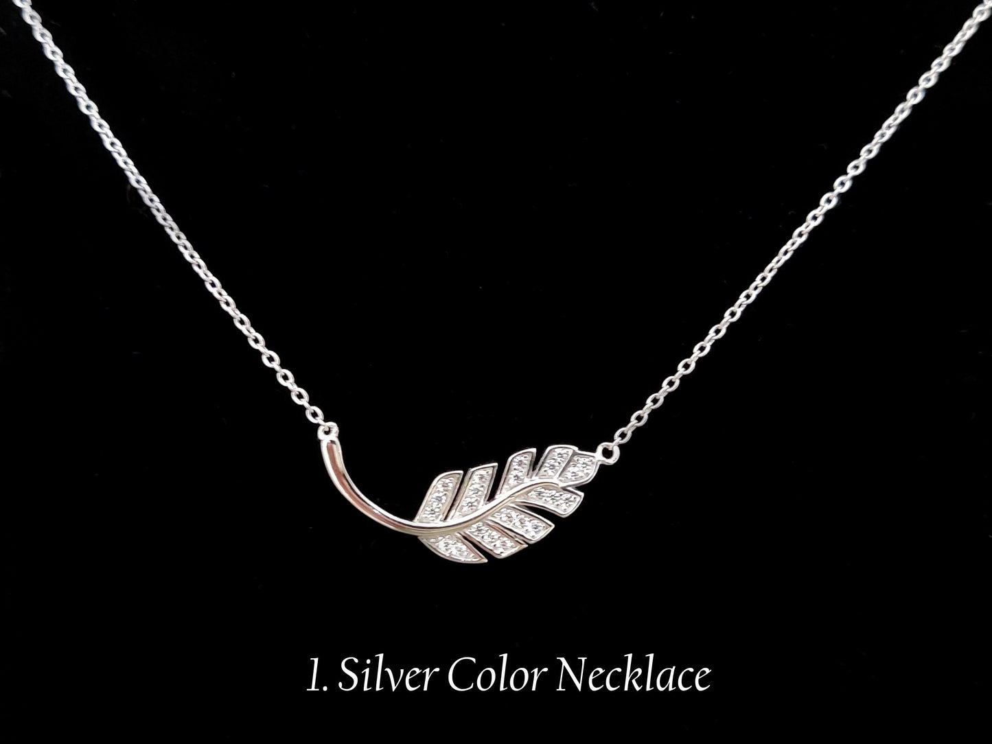 Sterling Silver 925 Silver-Gold-Rose Gold Small Cubic Zirconia Crystals Leaf Necklace, Tiny Leaf Pendant 8x25mm, Minimalist Necklace Jewelry