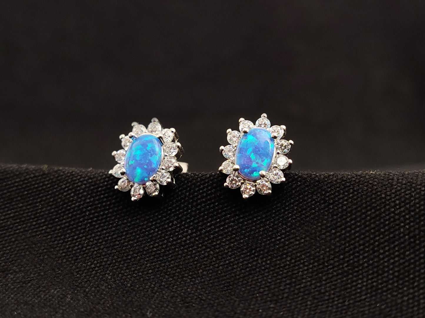 Sterling Silver 925 Oval Rosetta Blue Opal Small Stud Earrings 9x10mm, Opal Crystals Earrings, Griechisches Silber Ohrringe Bijoux Grecque