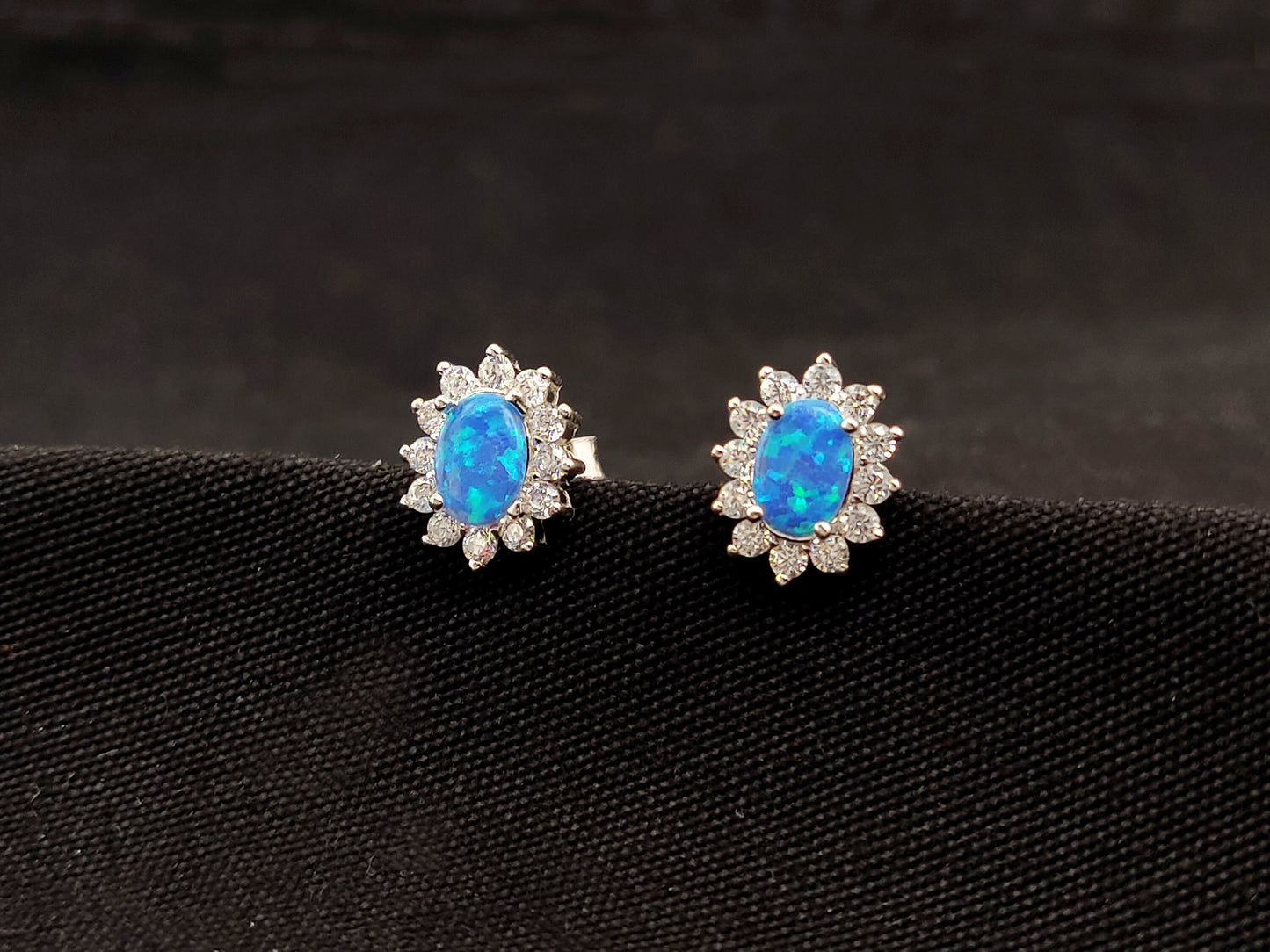 Sterling Silver 925 Oval Rosetta Blue Opal Small Stud Earrings 9x10mm, Opal Crystals Earrings, Griechisches Silber Ohrringe Bijoux Grecque