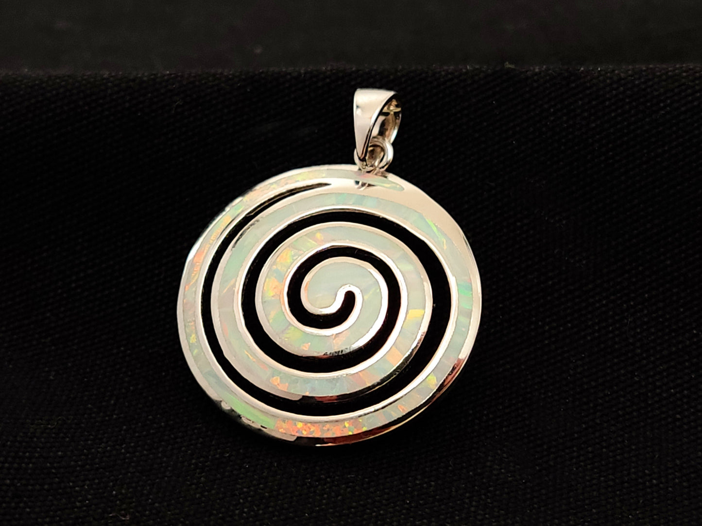 Sterling Silver 925 Greek Spiral Fire White Opal Pendant 25mm, Greek Opal Spiral Pendant, Greek Jewelry, Griechischer Opal Anhanger, Grecque