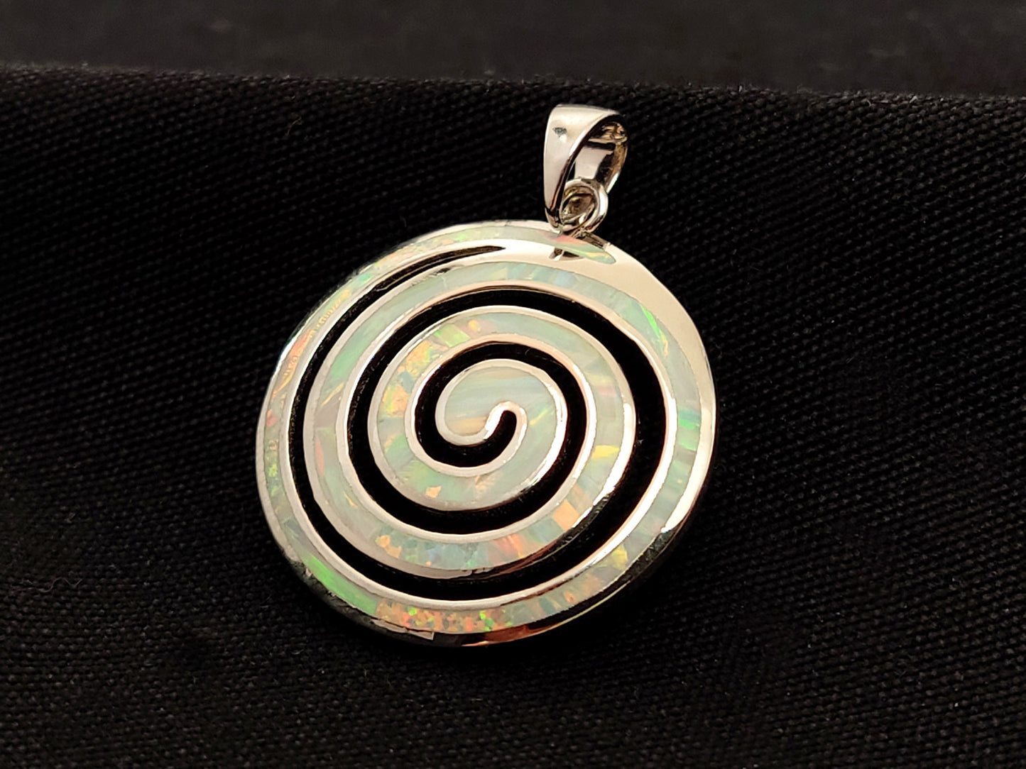 Sterling Silver 925 Greek Spiral Fire White Opal Pendant 25mm, Greek Opal Spiral Pendant, Greek Jewelry, Griechischer Opal Anhanger, Grecque