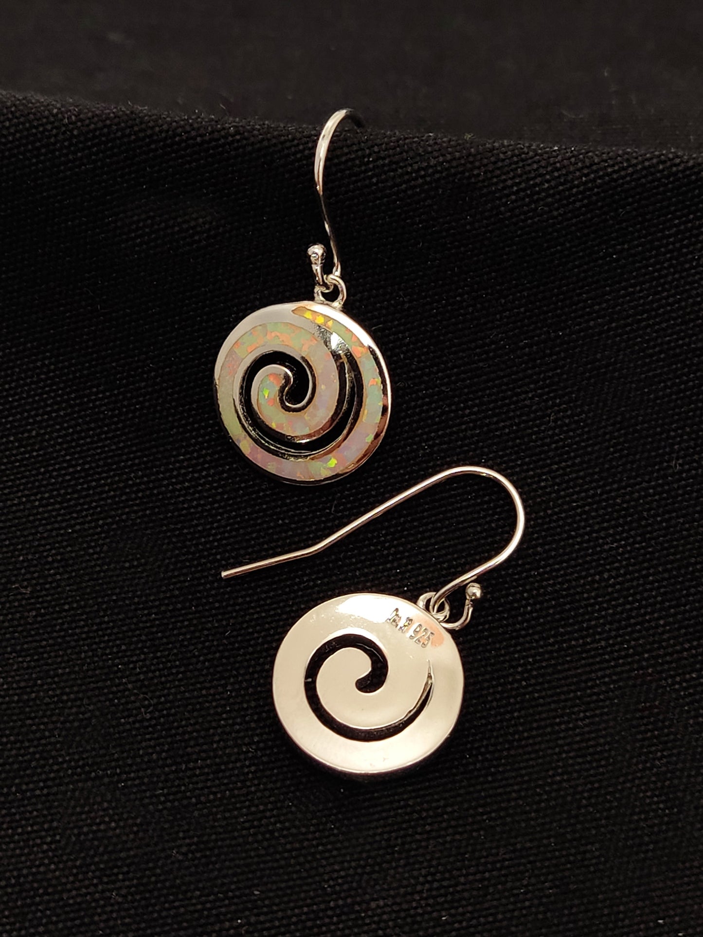 Sterling Silver 925 Greek Spiral Fire White Opal Dangle Earrings 15mm, Greek Opal Spiral Earrings, Greek Jewelry, Griechischer Opal Ohrringe