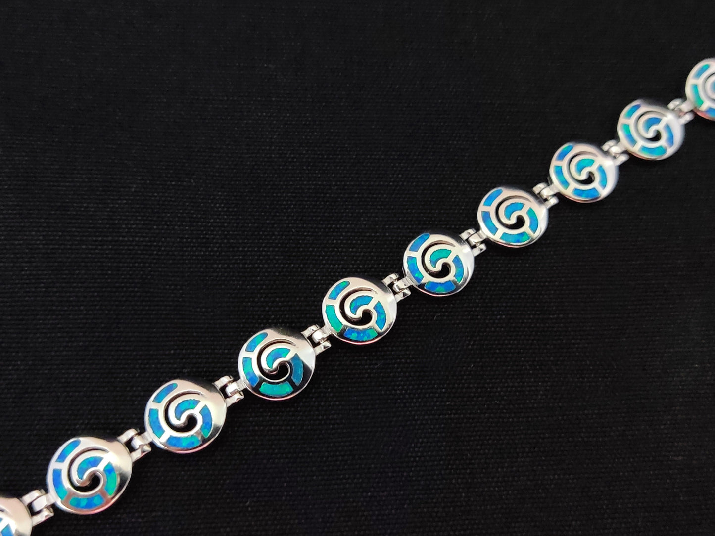 Sterling Silver 925 Greek Spiral Fire Blue Opal 10mm Bracelet, Infinity Blue Opal Bracelet , Griechischer Blau Opal Armband, Bijoux Grecque