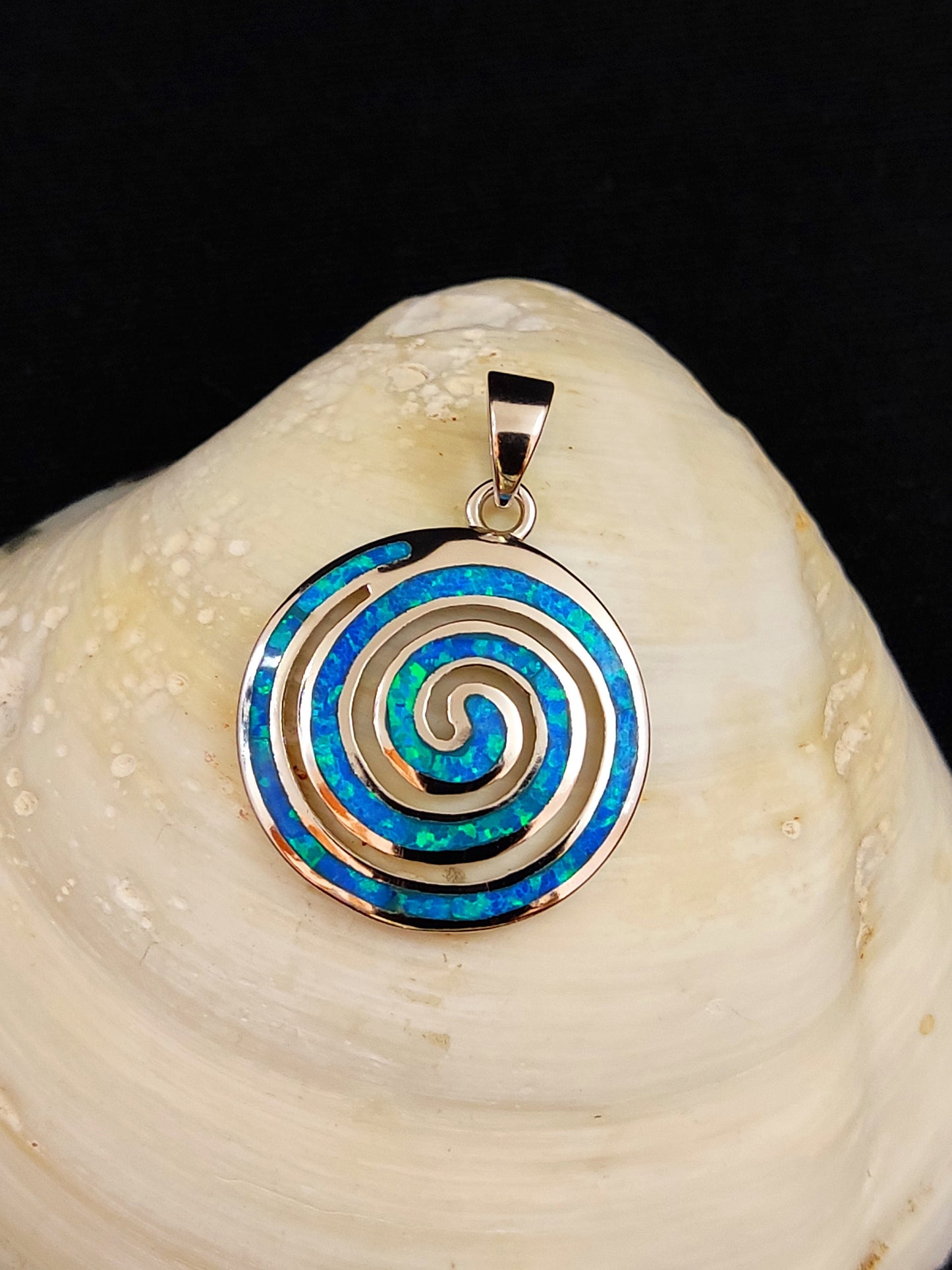 Sterling Silver 925 Greek Spiral Fire Blue Opal Pendant 25mm, Greek Opal Spiral Pendant, Greek Jewelry, Griechischer Opal Anhanger, Grecque