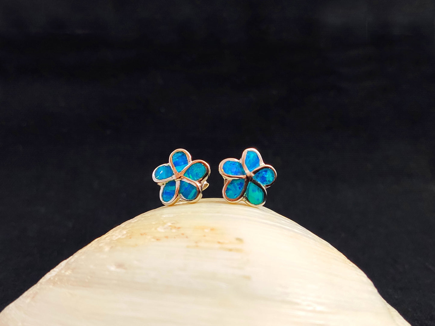 Sterling Silver 925 Flower Fire Blue Opal Stud Small Earrings 10mm, Opal Hearts Earrings, Greek Kids Women Jewelry, Griechische Ohrringe