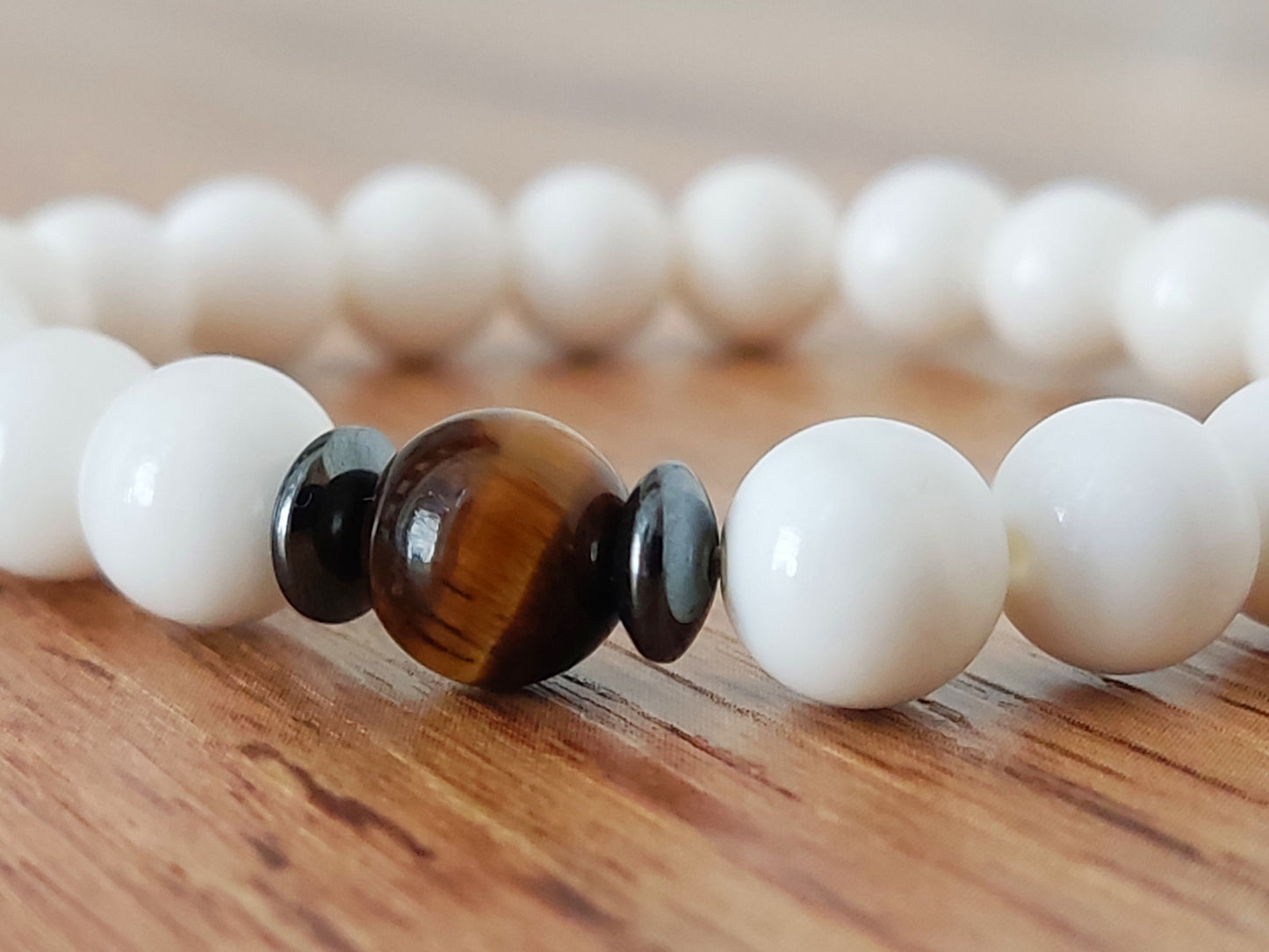 White Onyx & Brown Tiger Eye 8mm Stones Stretch Bracelet All Sizes, Tiger Eye Bracelet, Jewelry , Men Women Bracelet