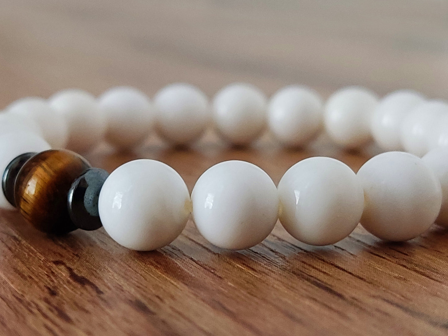 White Onyx & Brown Tiger Eye 8mm Stones Stretch Bracelet All Sizes, Tiger Eye Bracelet, Jewelry , Men Women Bracelet