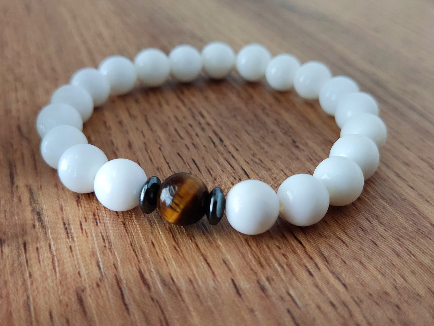White Onyx & Brown Tiger Eye 8mm Stones Stretch Bracelet All Sizes, Tiger Eye Bracelet, Jewelry , Men Women Bracelet