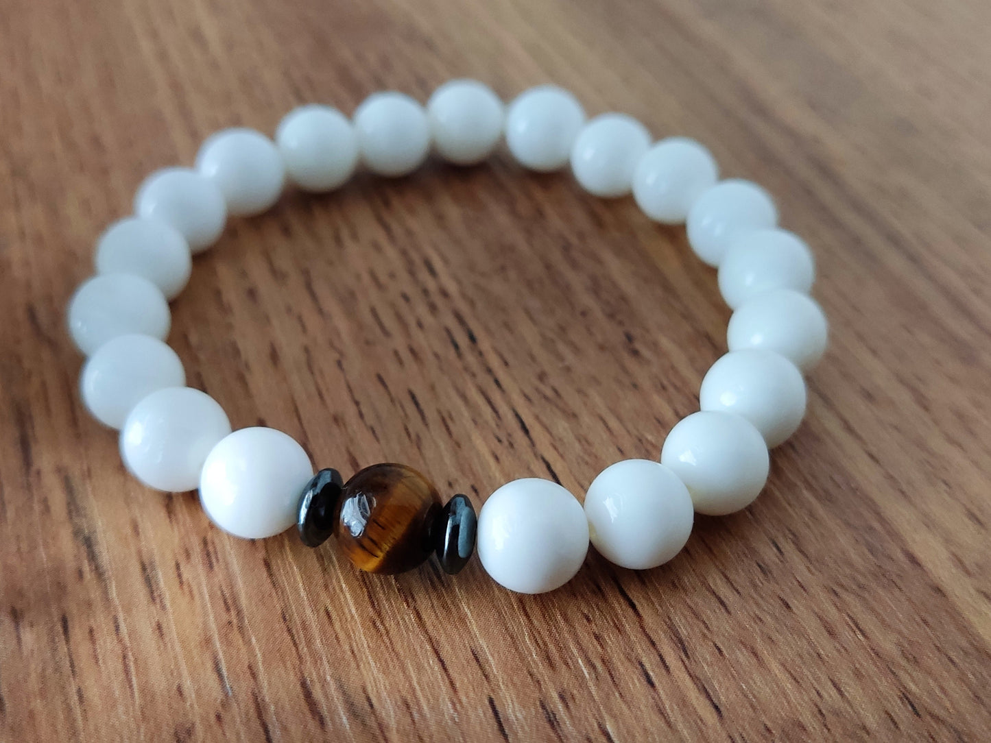 White Onyx & Brown Tiger Eye 8mm Stones Stretch Bracelet All Sizes, Tiger Eye Bracelet, Jewelry , Men Women Bracelet
