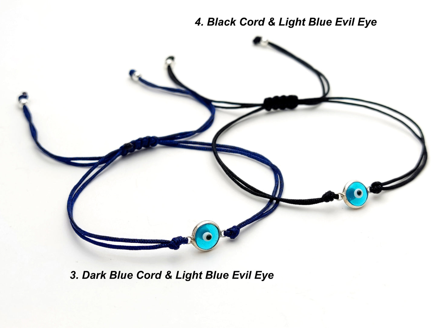 Evil Eye Silver Greek Bracelet, Good Luck 7mm Handmade Adjustable Cord Bracelet , Griechische Silber Armband, Bijoux Grecque