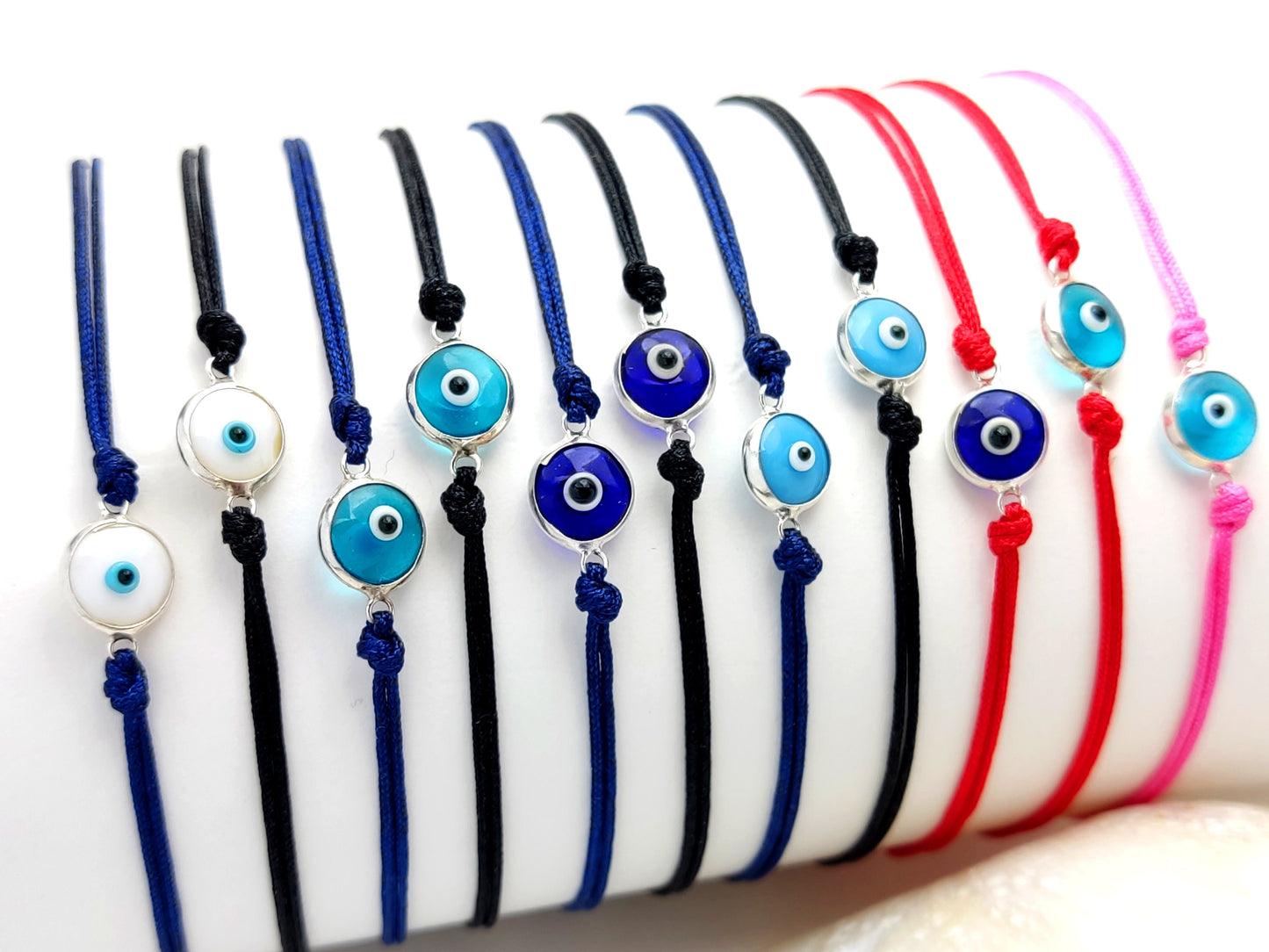 Evil Eye Silver Greek Bracelet, Good Luck 7mm Handmade Adjustable Cord Bracelet , Griechische Silber Armband, Bijoux Grecque