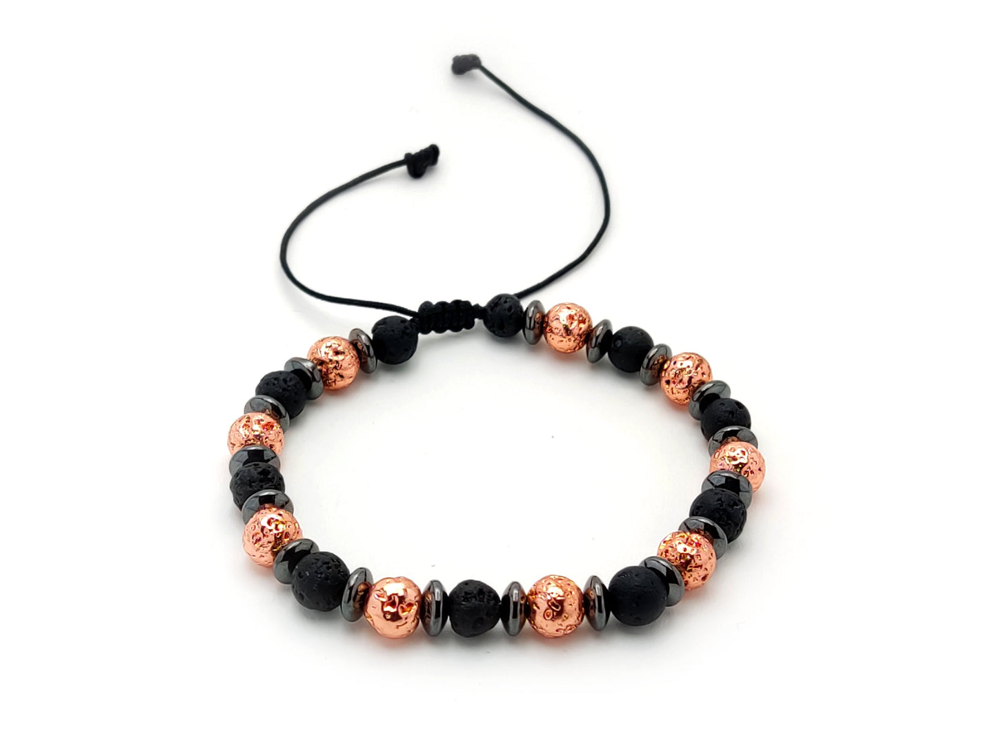 Greek Lava Bracelet, Lava Rose Gold Metallic Plated Men Women Adjustable Bracelet, Santorini Volcanic Lava Stone Bracelet, Mens Bracelet