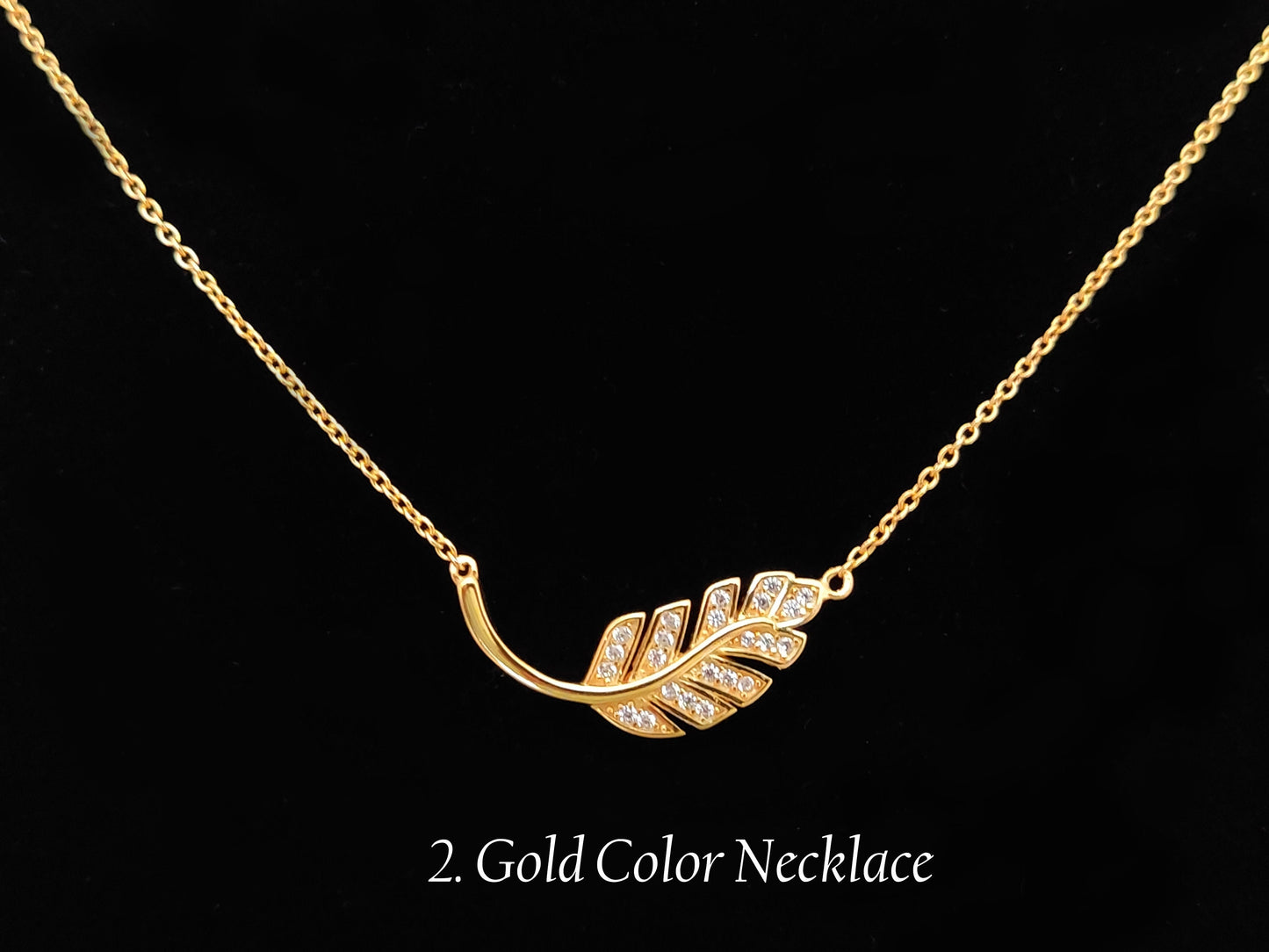Sterling Silver 925 Silver-Gold-Rose Gold Small Cubic Zirconia Crystals Leaf Necklace, Tiny Leaf Pendant 8x25mm, Minimalist Necklace Jewelry