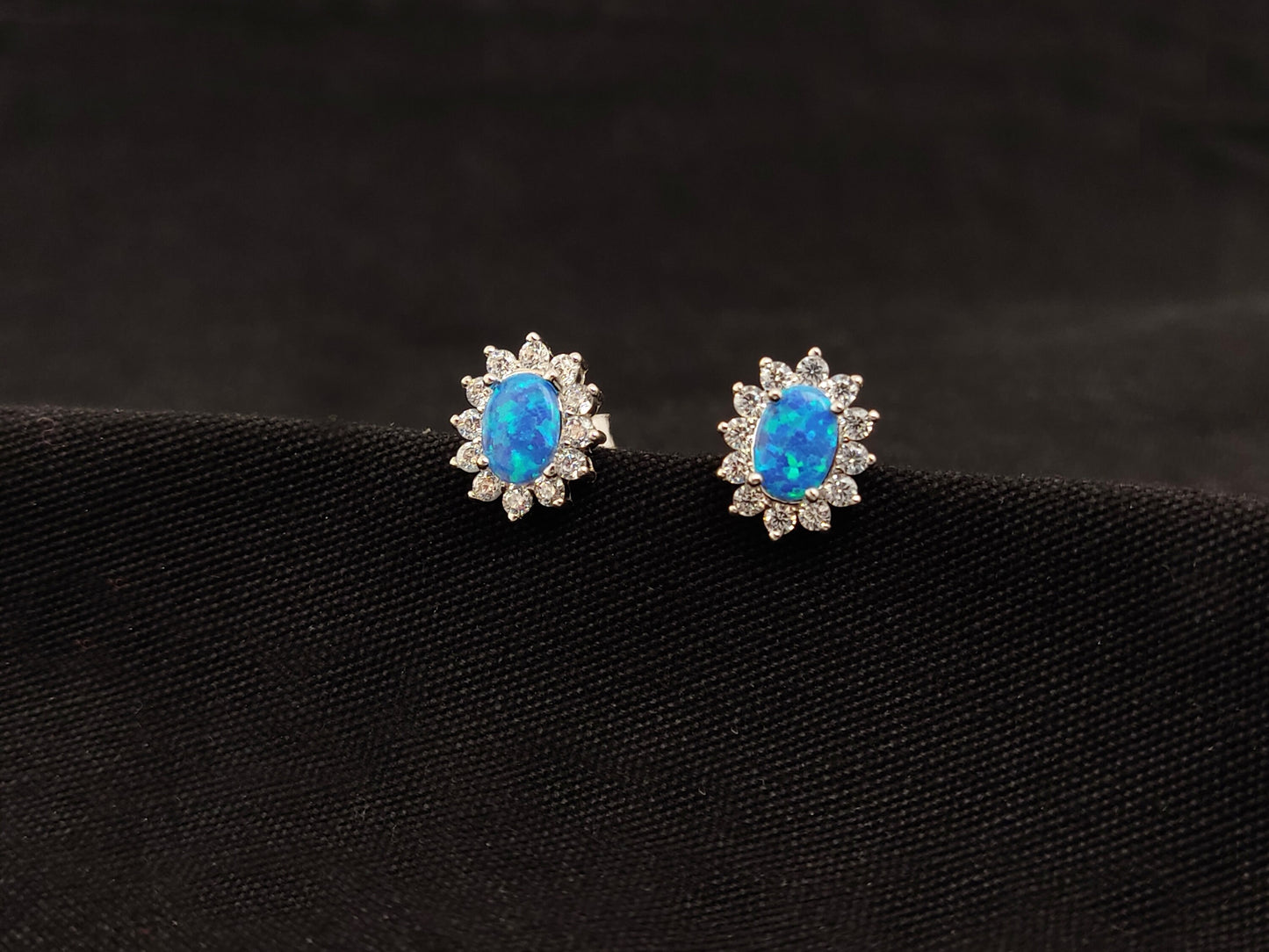 Sterling Silver 925 Oval Rosetta Blue Opal Small Stud Earrings 9x10mm, Opal Crystals Earrings, Griechisches Silber Ohrringe Bijoux Grecque