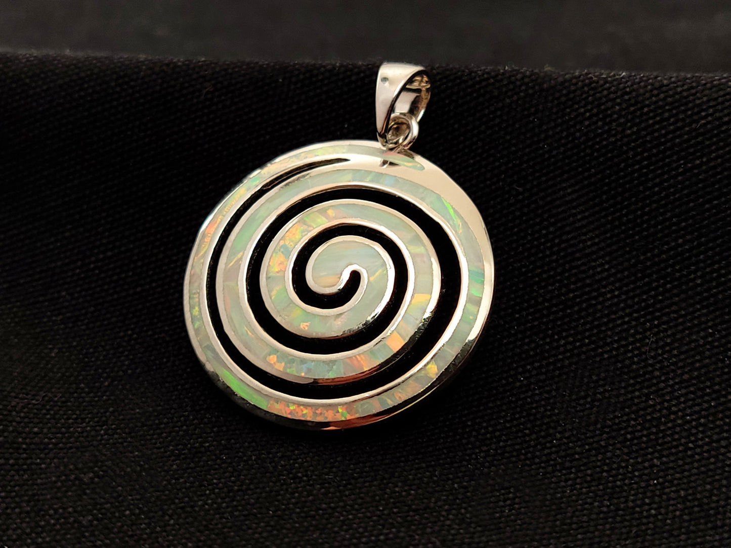 Sterling Silver 925 Greek Spiral Fire White Opal Pendant 25mm, Greek Opal Spiral Pendant, Greek Jewelry, Griechischer Opal Anhanger, Grecque