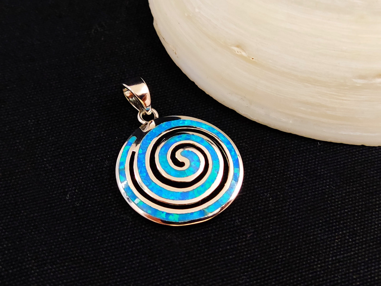 Sterling Silver 925 Greek Spiral Fire Blue Opal Pendant 25mm, Greek Opal Spiral Pendant, Greek Jewelry, Griechischer Opal Anhanger, Grecque