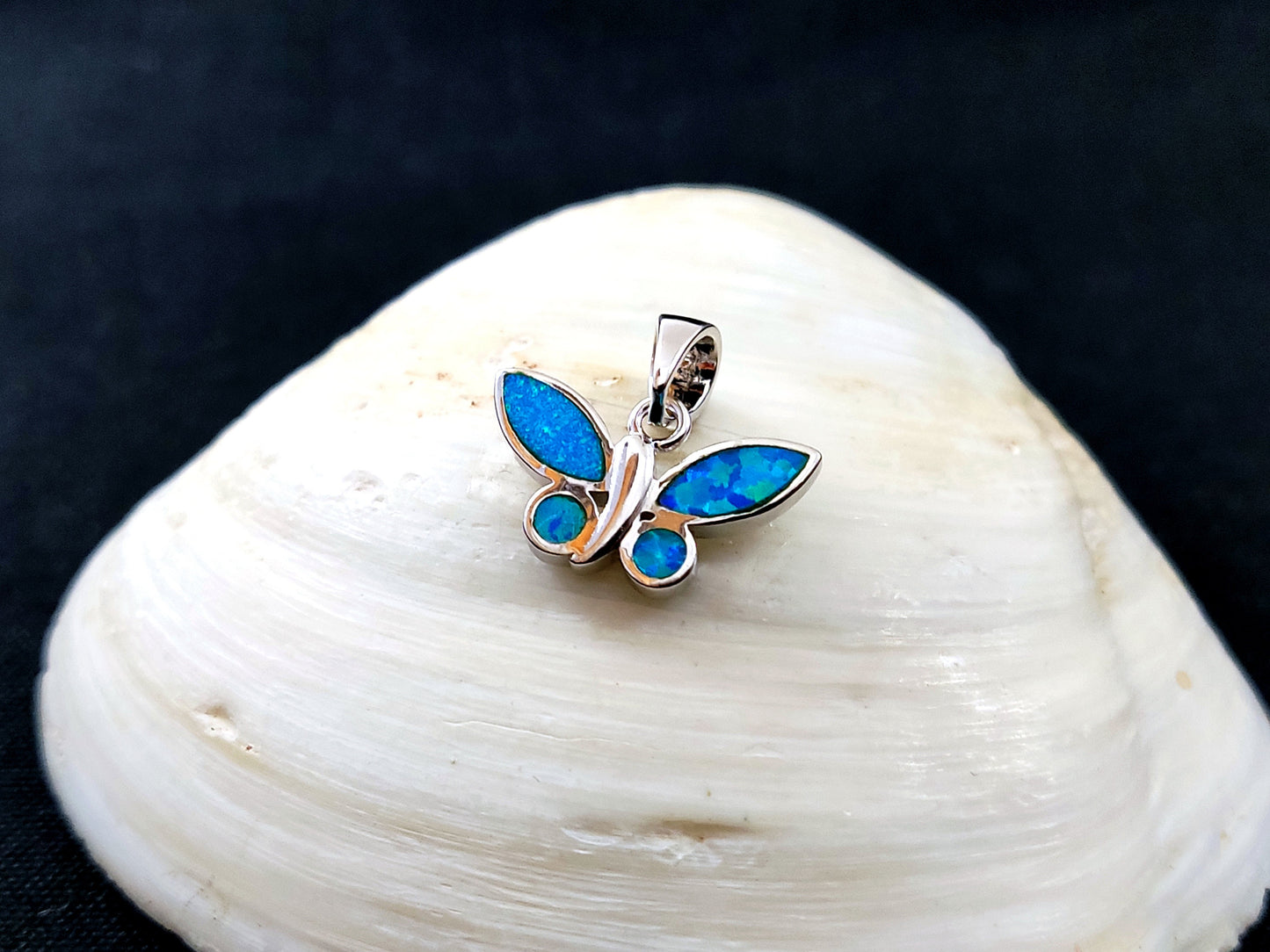 Sterling Silver 925 Butterfly 17X10mm Opal Pendant, Butterfly Fire Opal Silver Pendant, Griechisches Blau Opal Anhanger, Grecque Pendetif