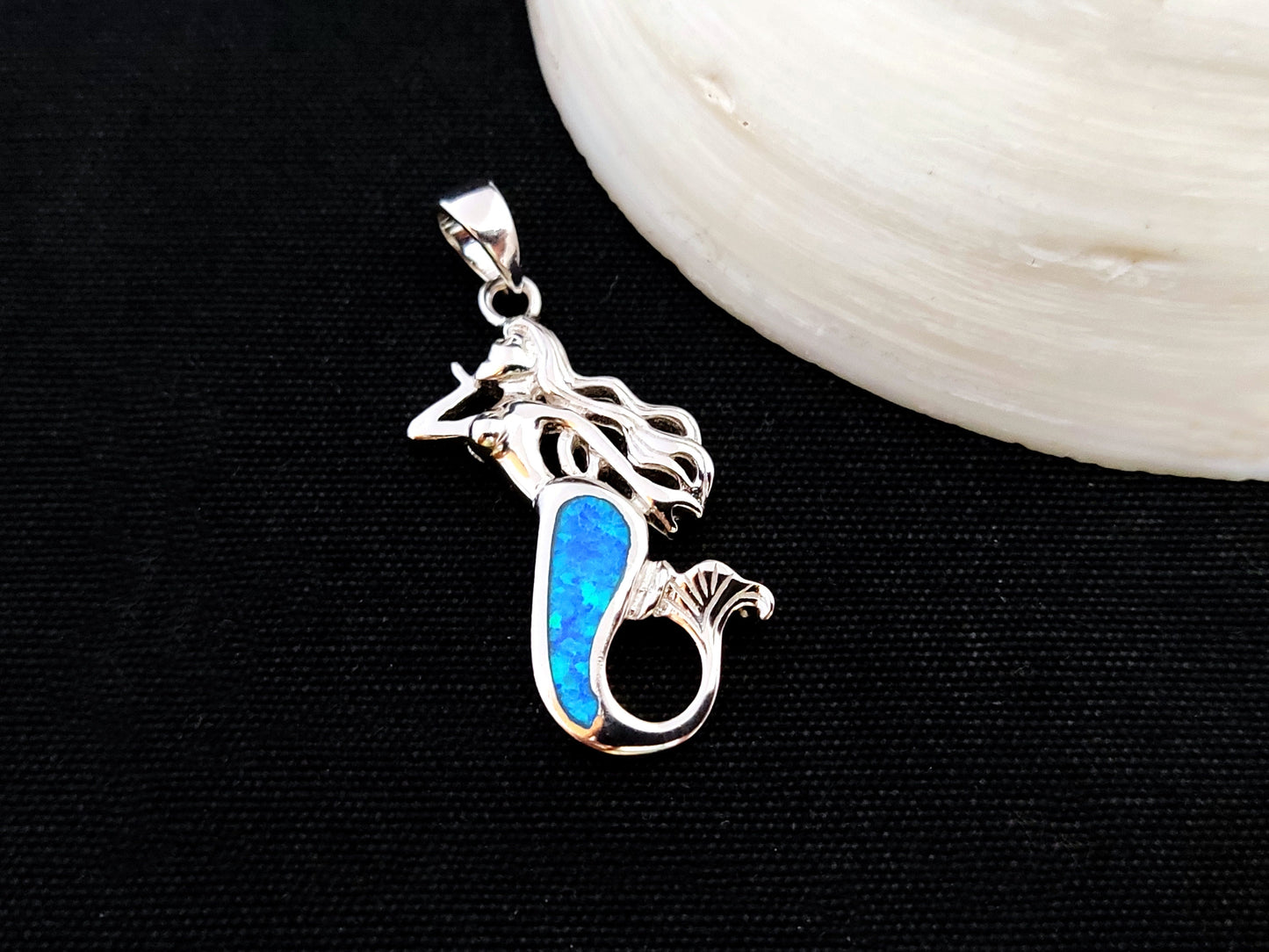 Sterling Silver 925 Mermaid Greek Gorgona 30x15 mm Opal Pendant, Mermaid Opal Pendant, Griechisches Blau Opal Anhanger, Grecque Pendetif