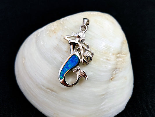 Sterling Silver 925 Mermaid Greek Gorgona 30x15 mm Opal Pendant, Mermaid Opal Pendant, Griechisches Blau Opal Anhanger, Grecque Pendetif